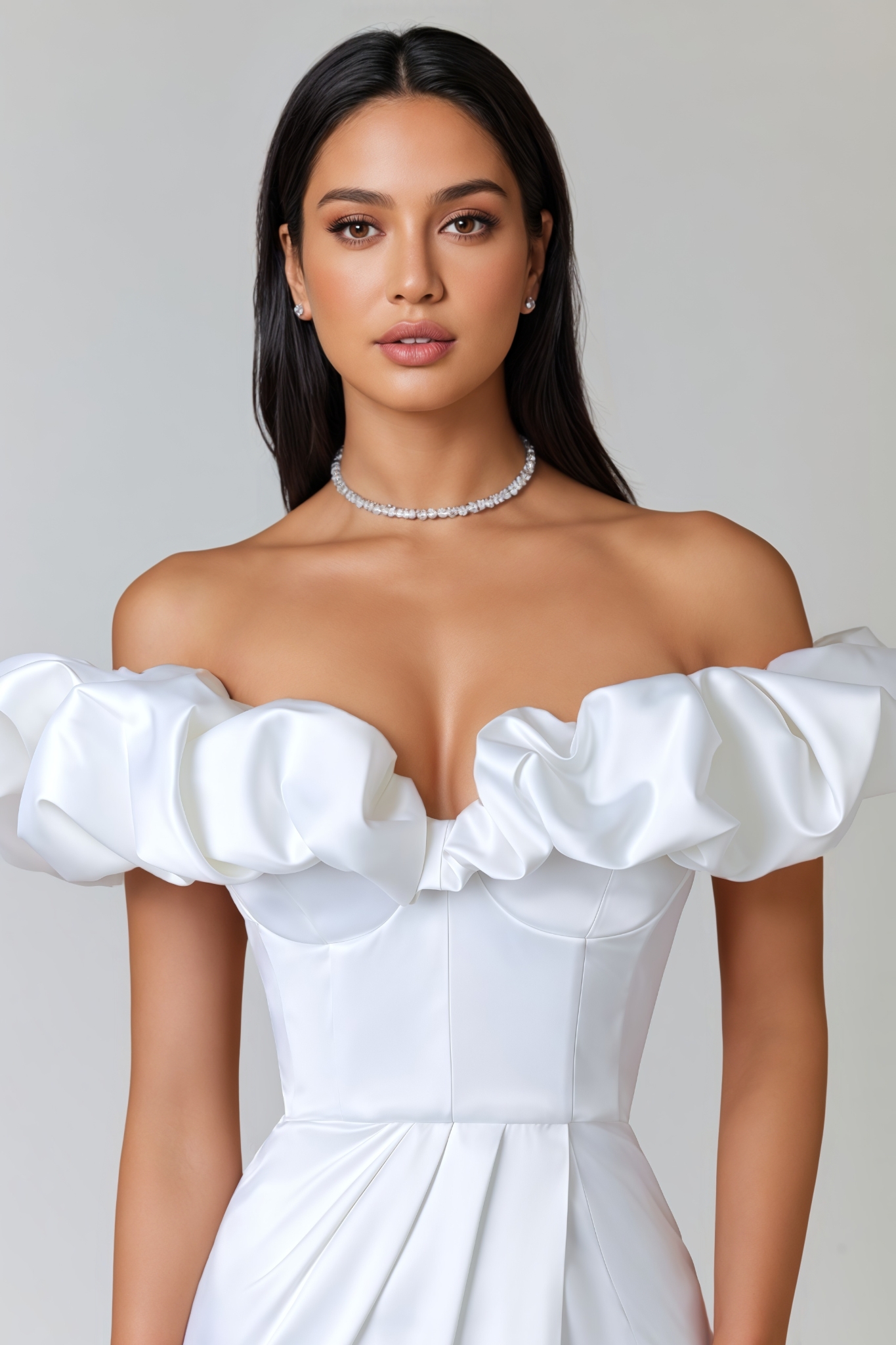 Gethind White Strapless Ruffled Maxi Dress