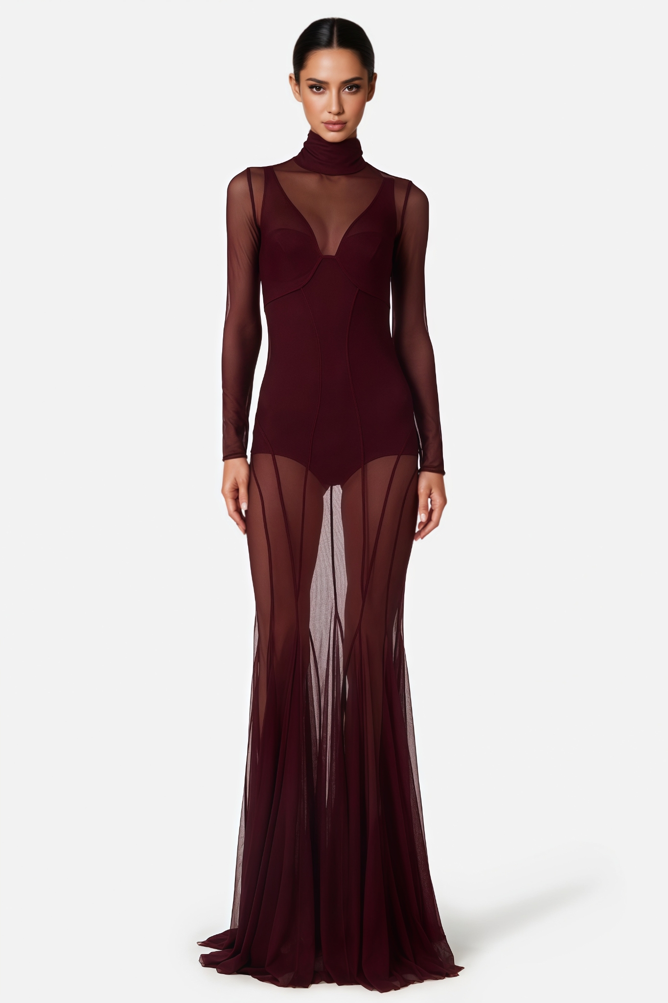 Kydern Red Mesh Mermaid Maxi Dress