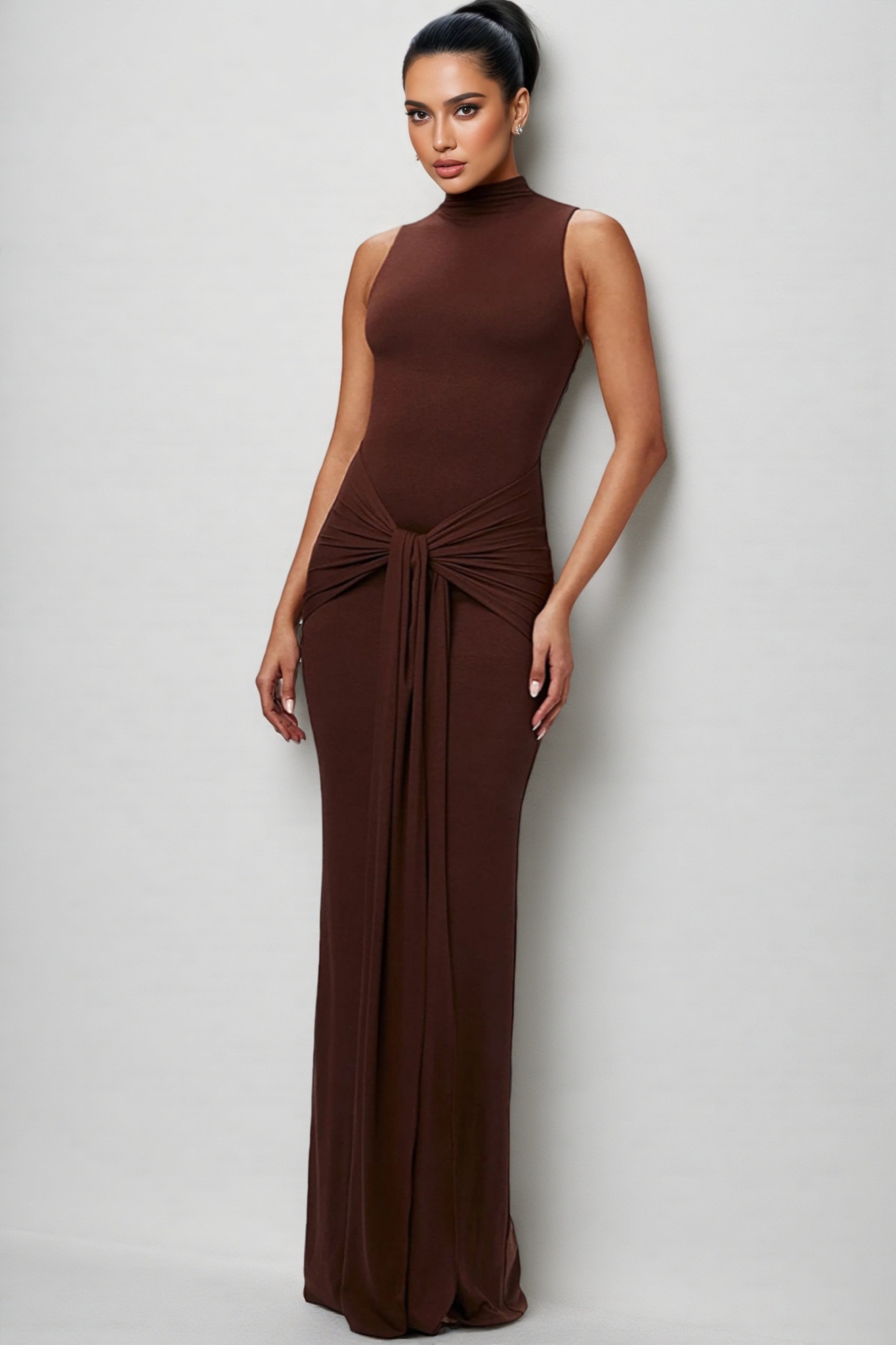 Vina Brown Sleeveless Maxi Dress