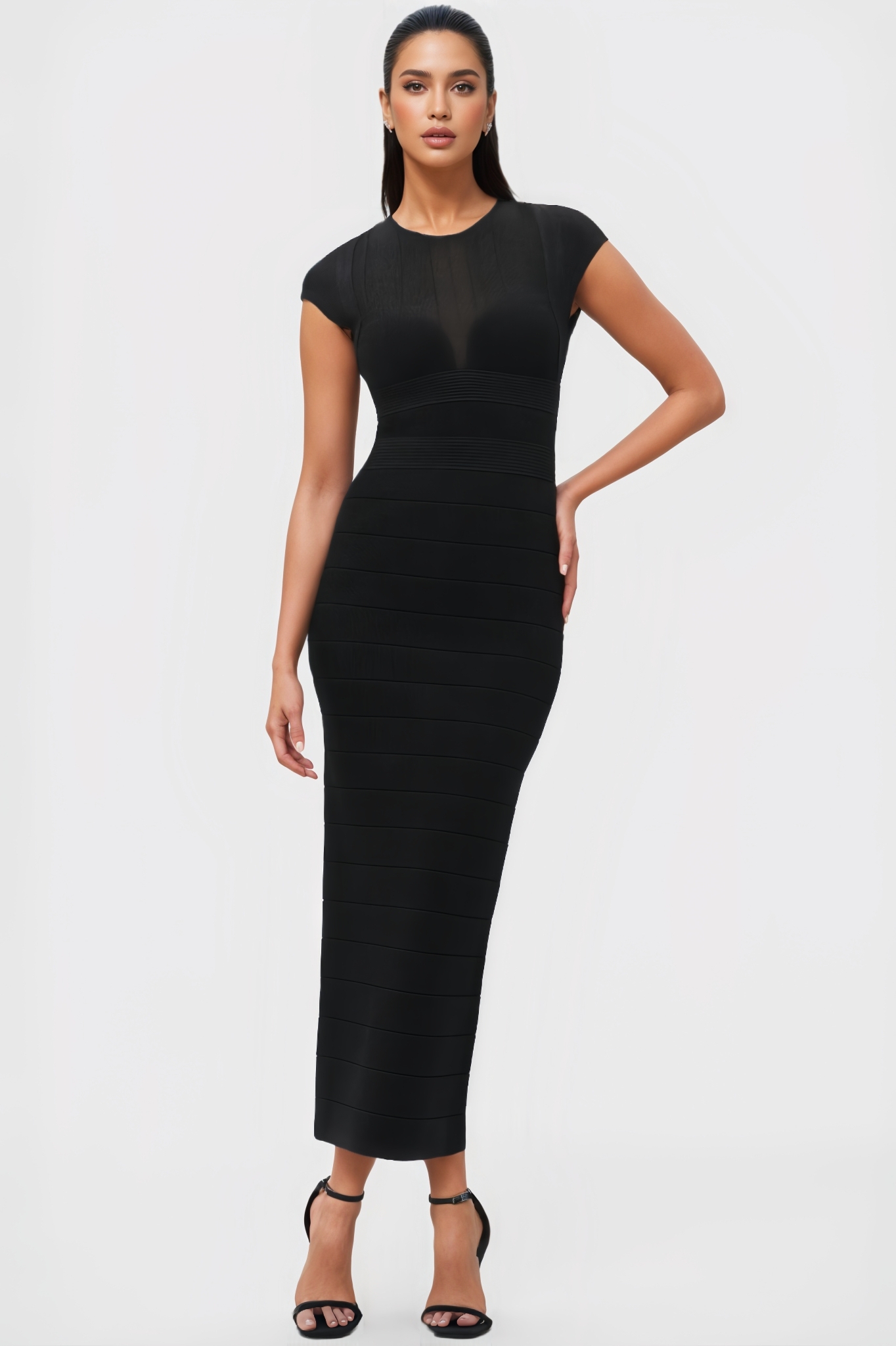 Zoe Black Mesh Bandage Maxi Dress