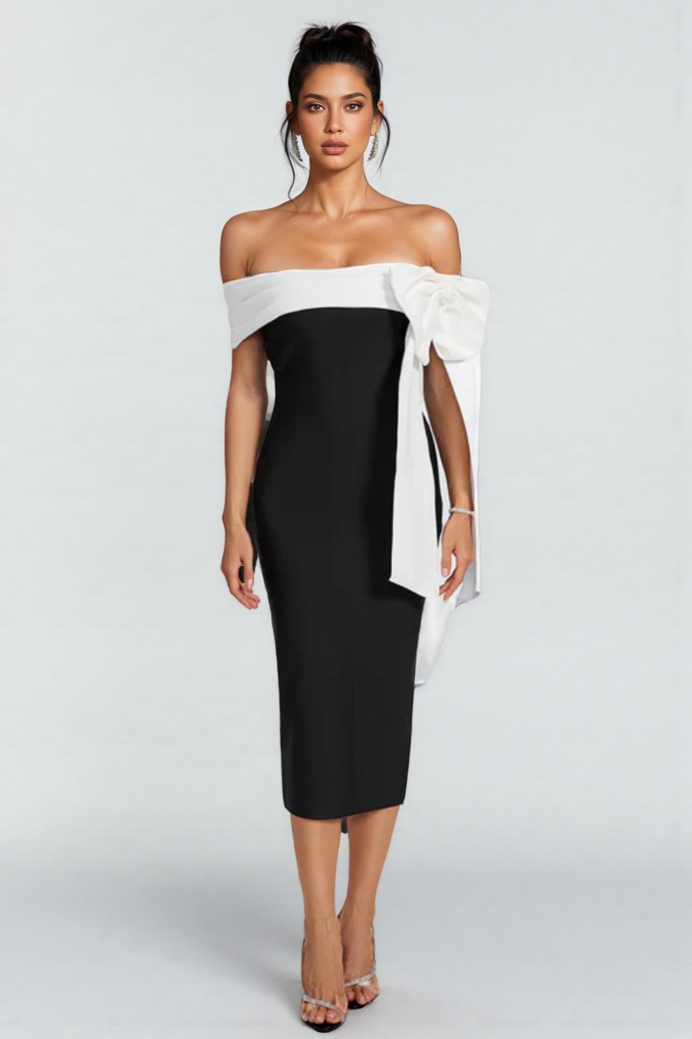 Yelia Stereo Bow Strapless Midi Dress