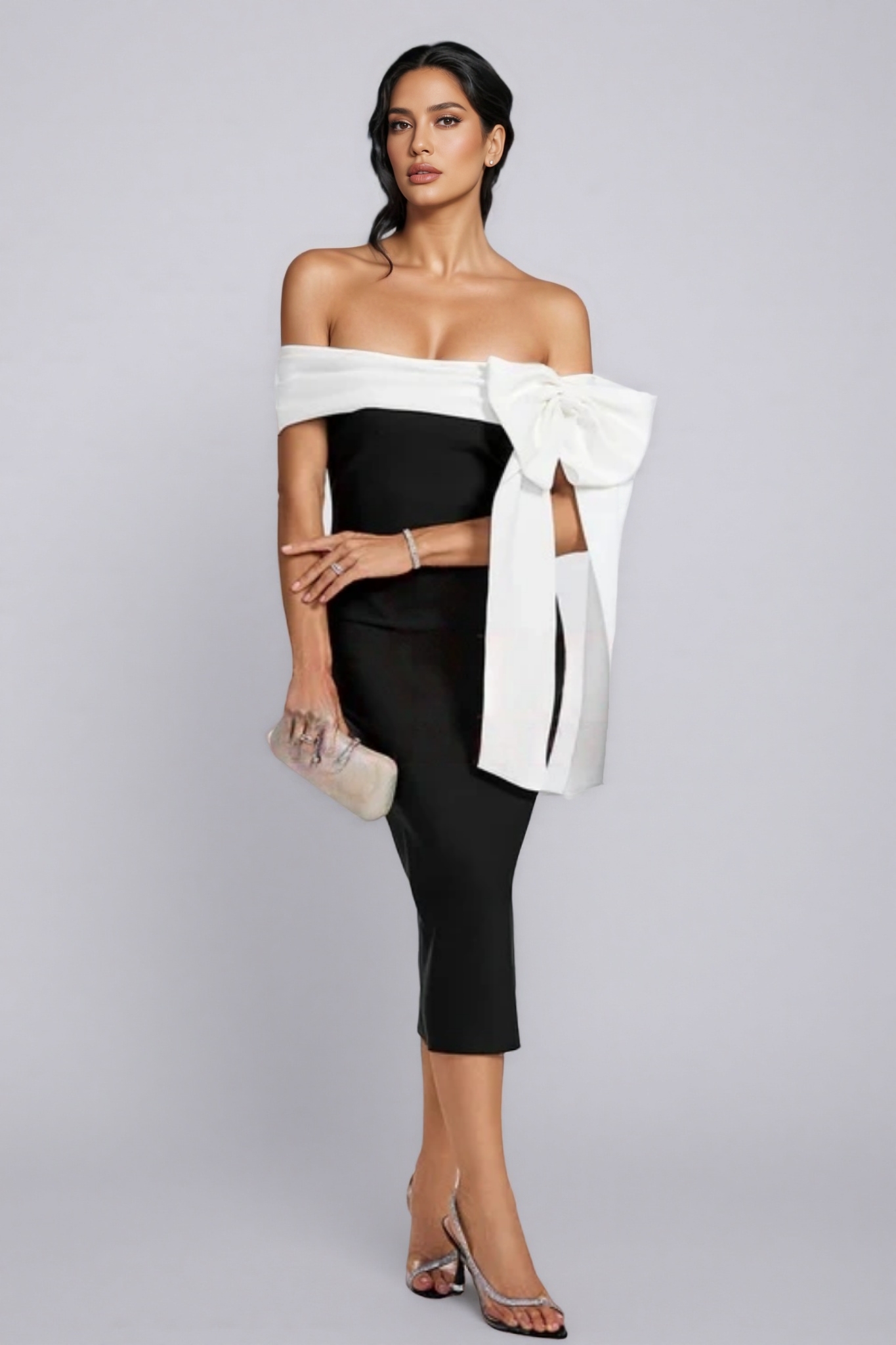 Yelia Stereo Bow Strapless Midi Dress