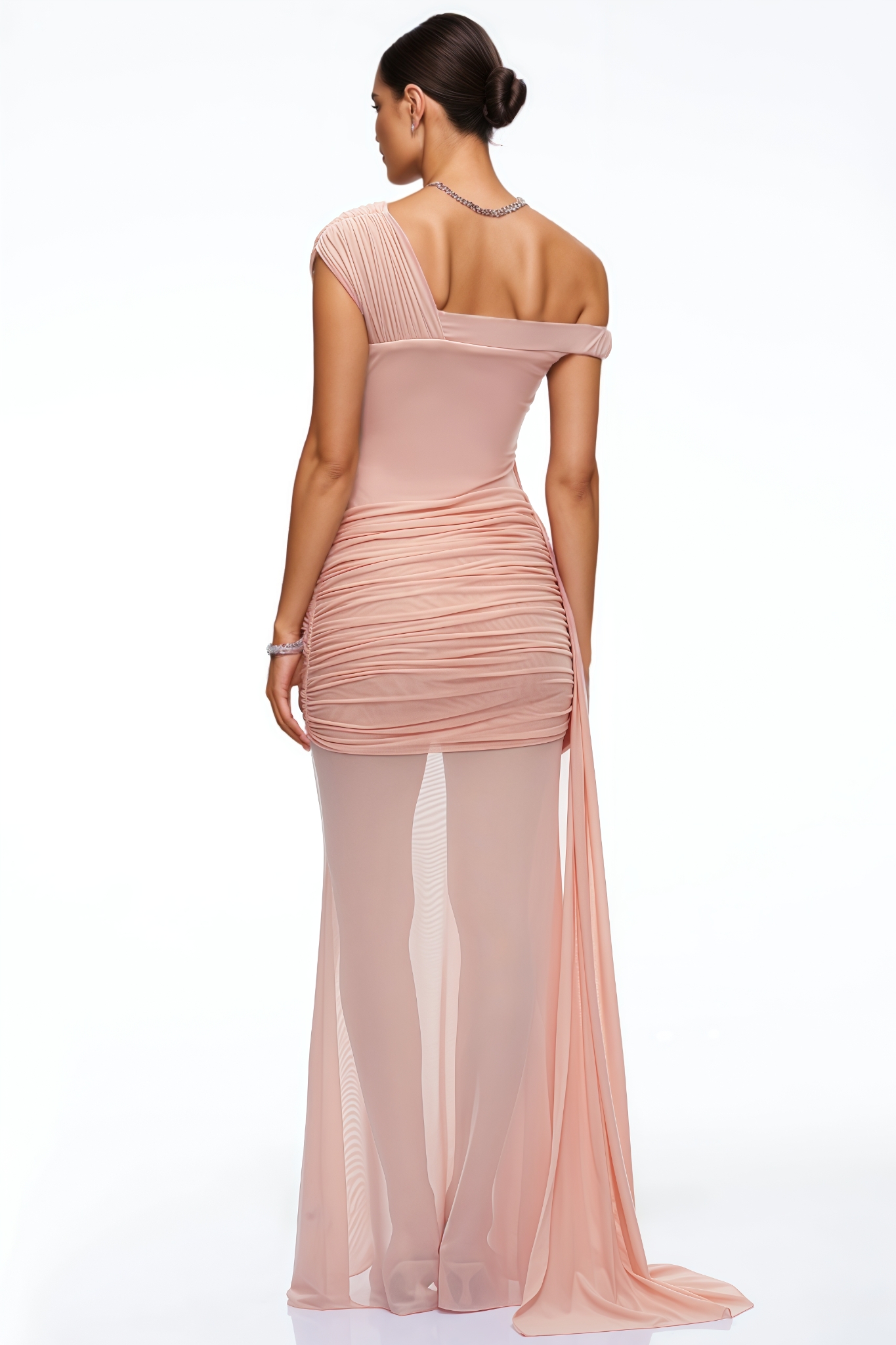 Krixa Pink Slanted Shoulder Ruched Maxi Dress