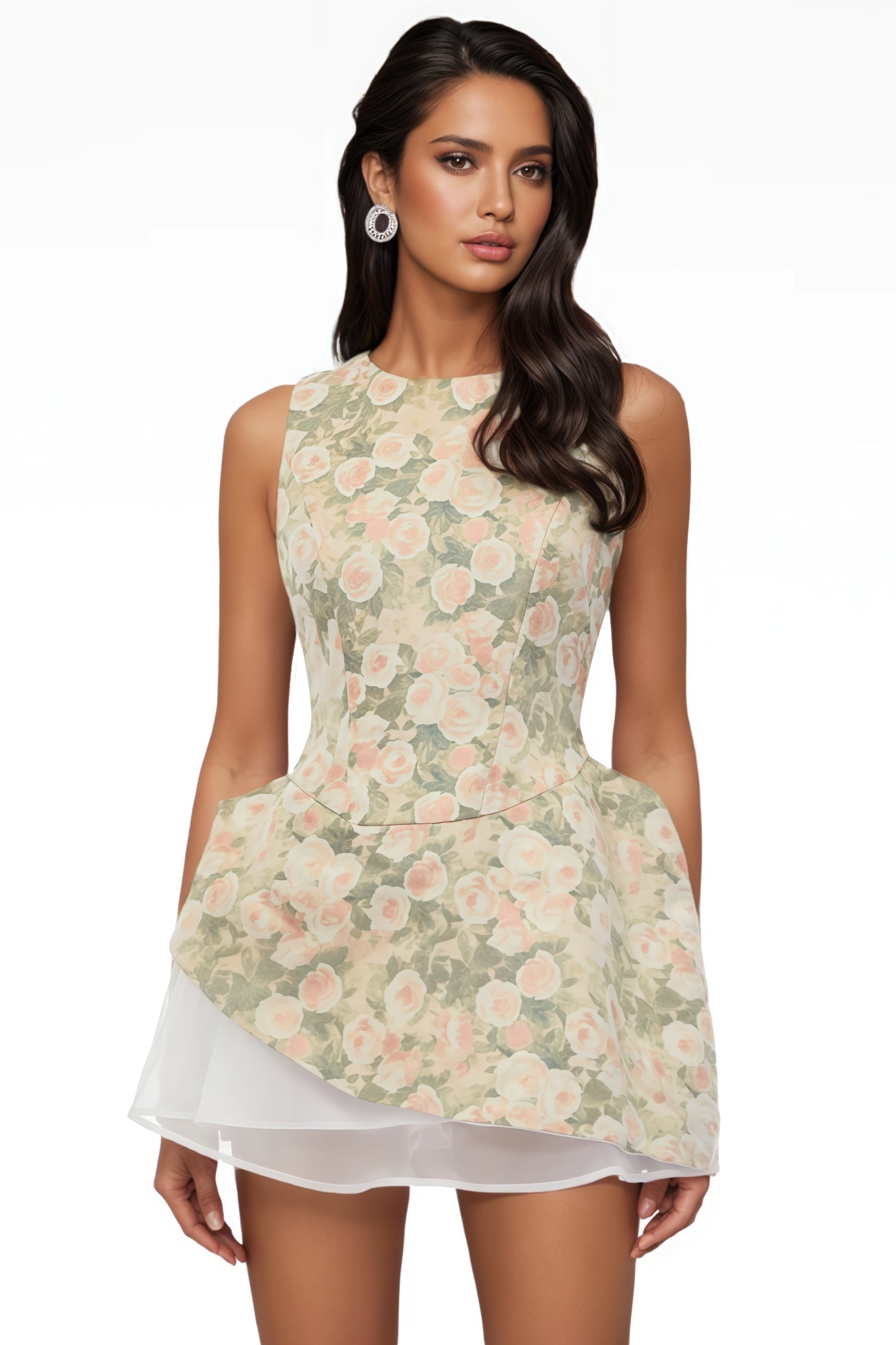 Zyark Green Sleeveless Floral Mini Dress
