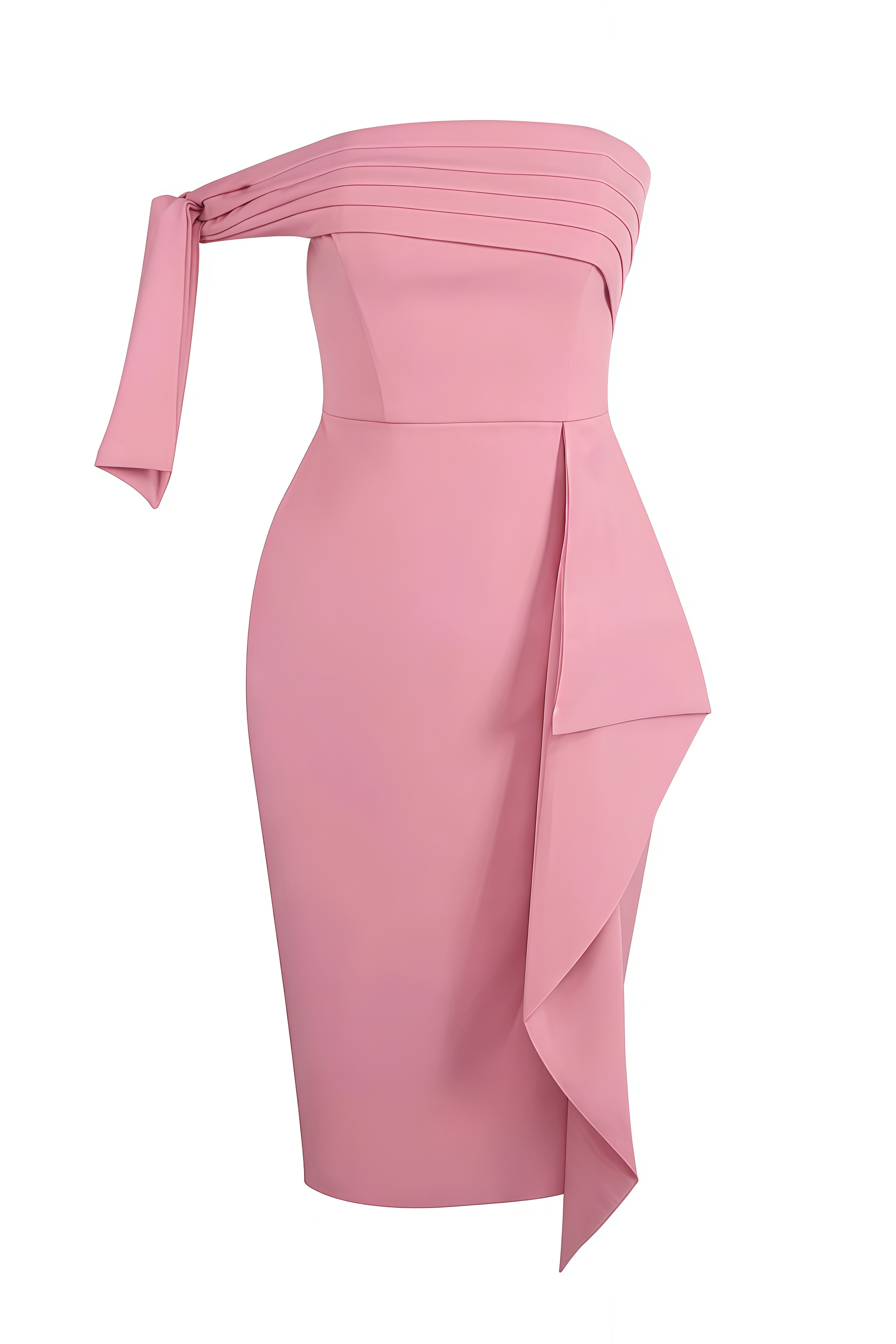 Nivnot Pink One Shoulder Bow Mini Dress