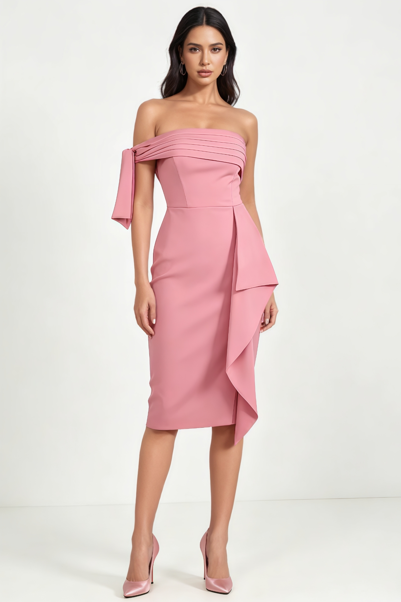 Nivnot Pink One Shoulder Bow Mini Dress