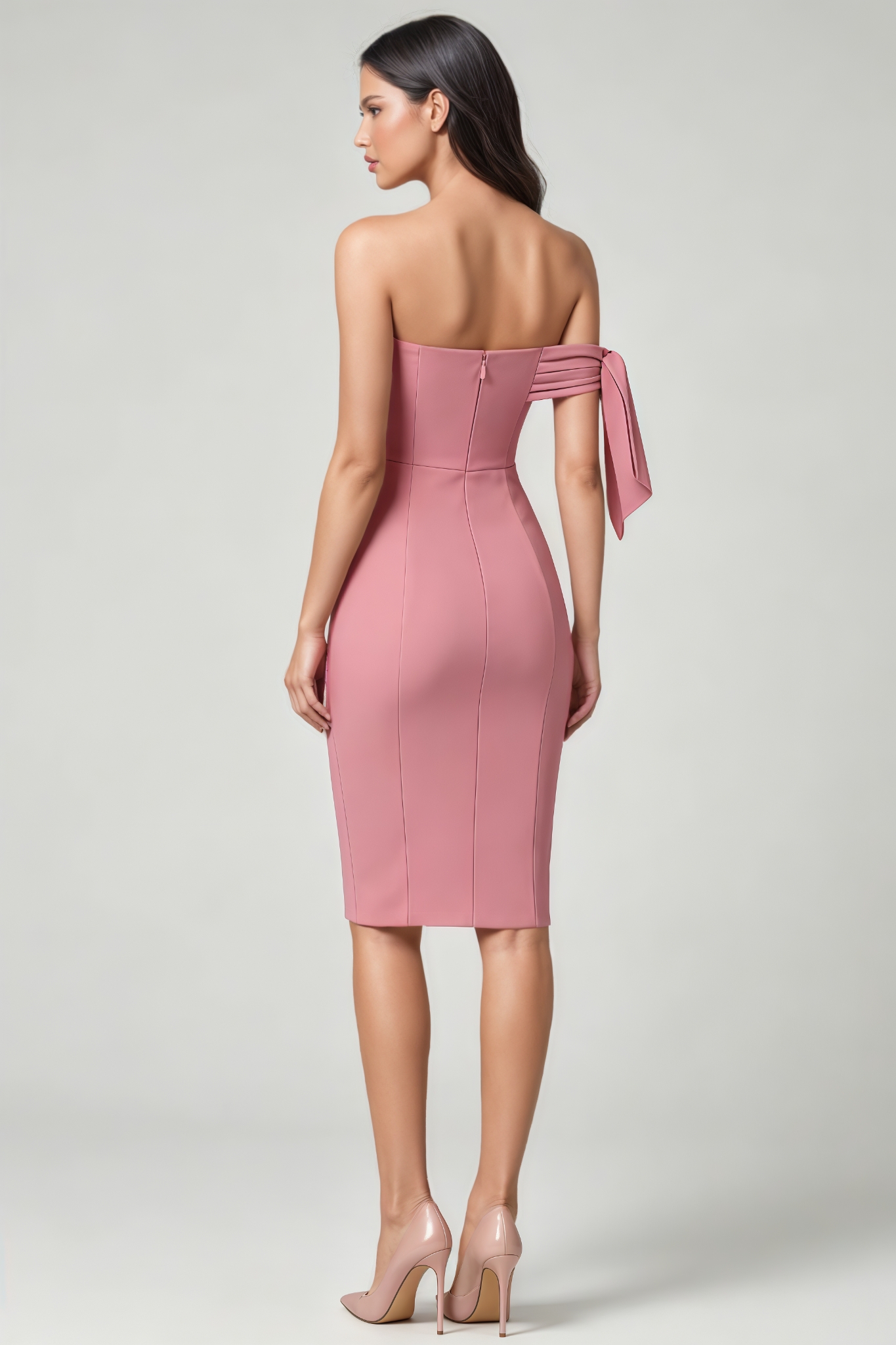 Nivnot Pink One Shoulder Bow Mini Dress