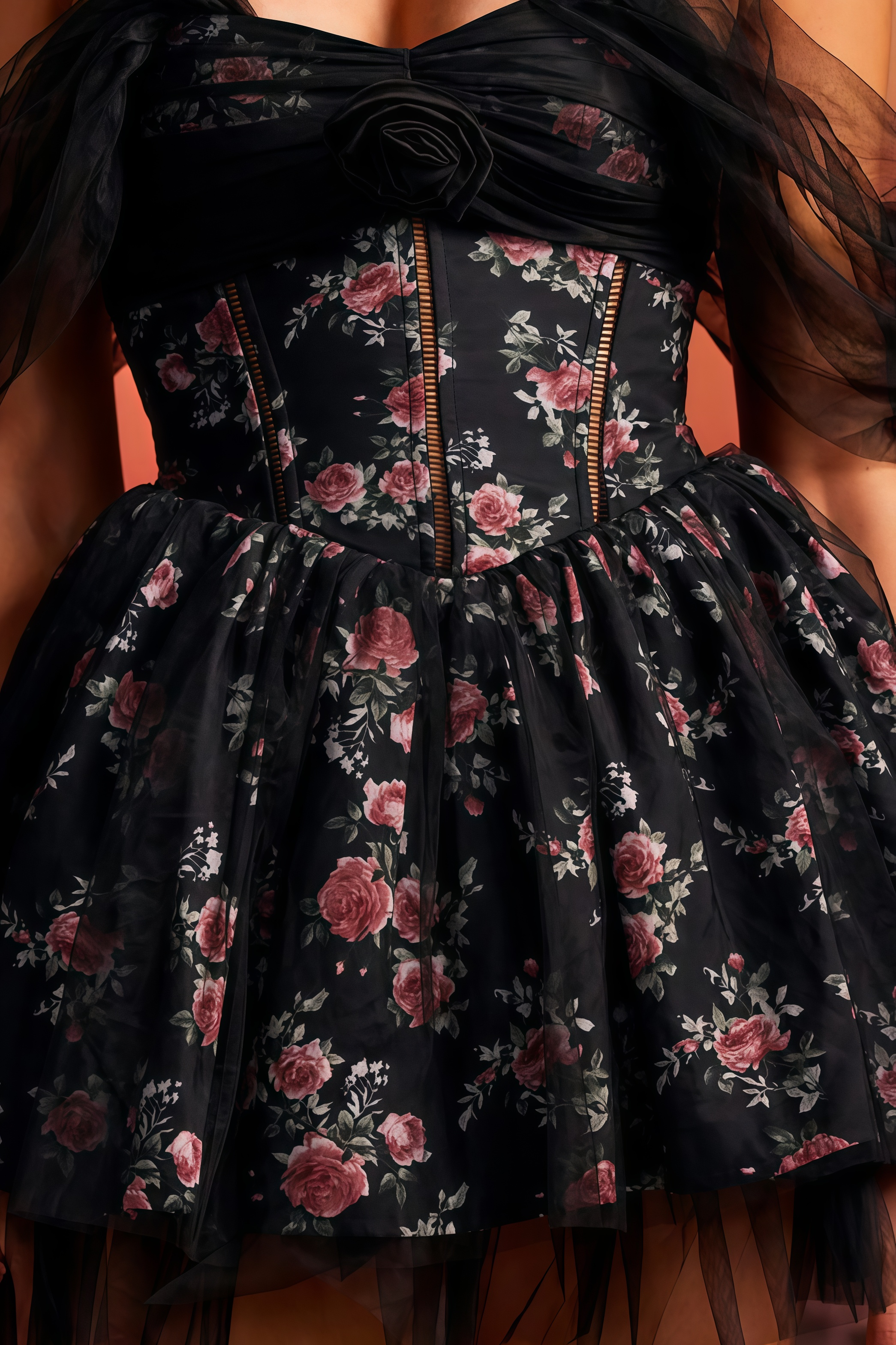Colrtn Black Off Shoulder Flower Tulle Mini Dress