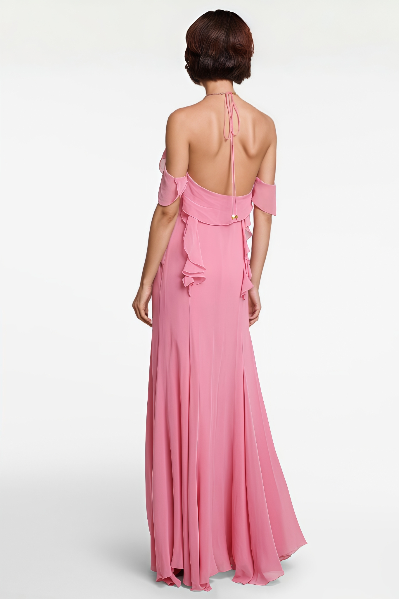 Sorfn Pink Backless Ruffled Maxi Dress