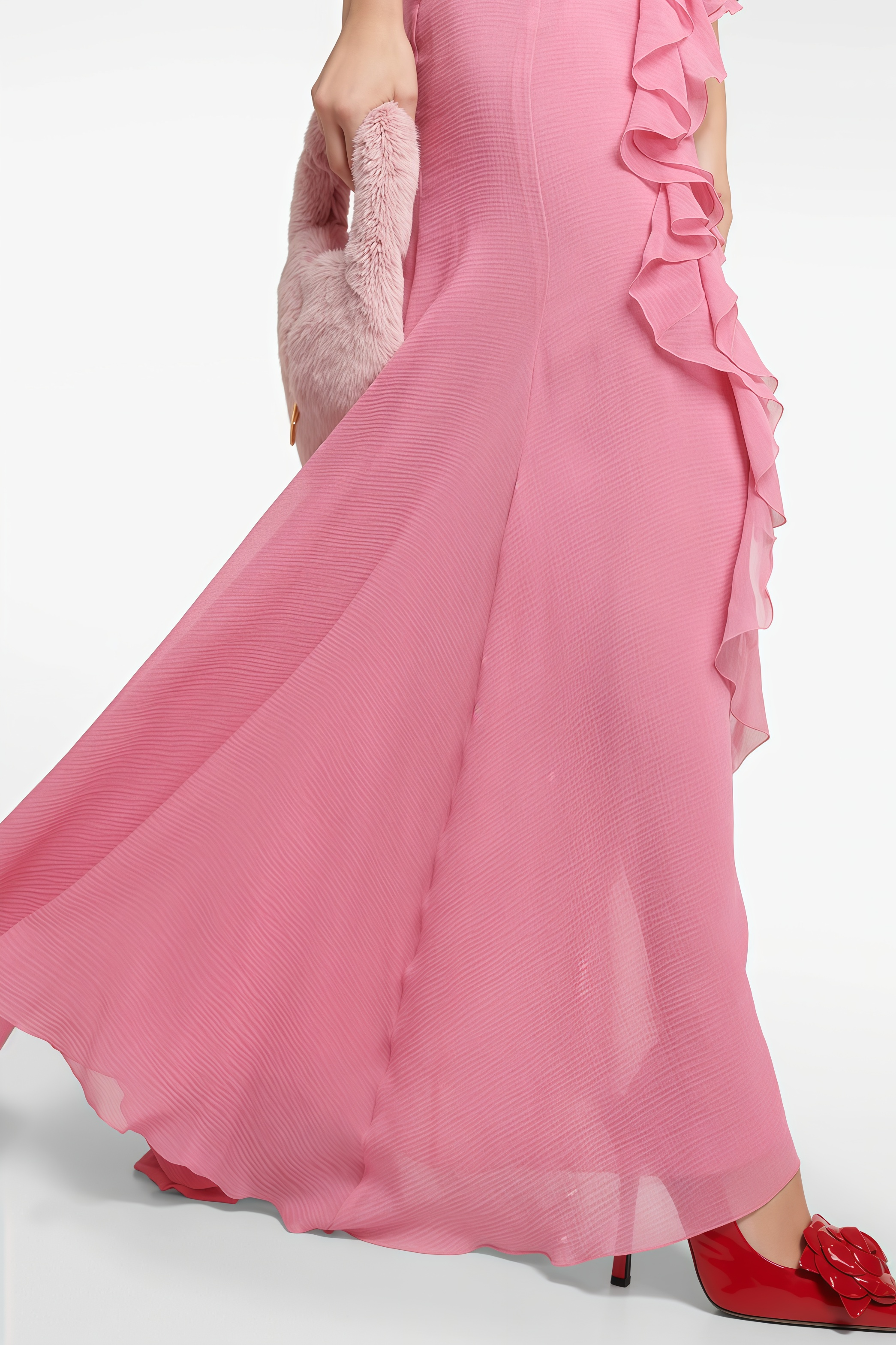 Sorfn Pink Backless Ruffled Maxi Dress