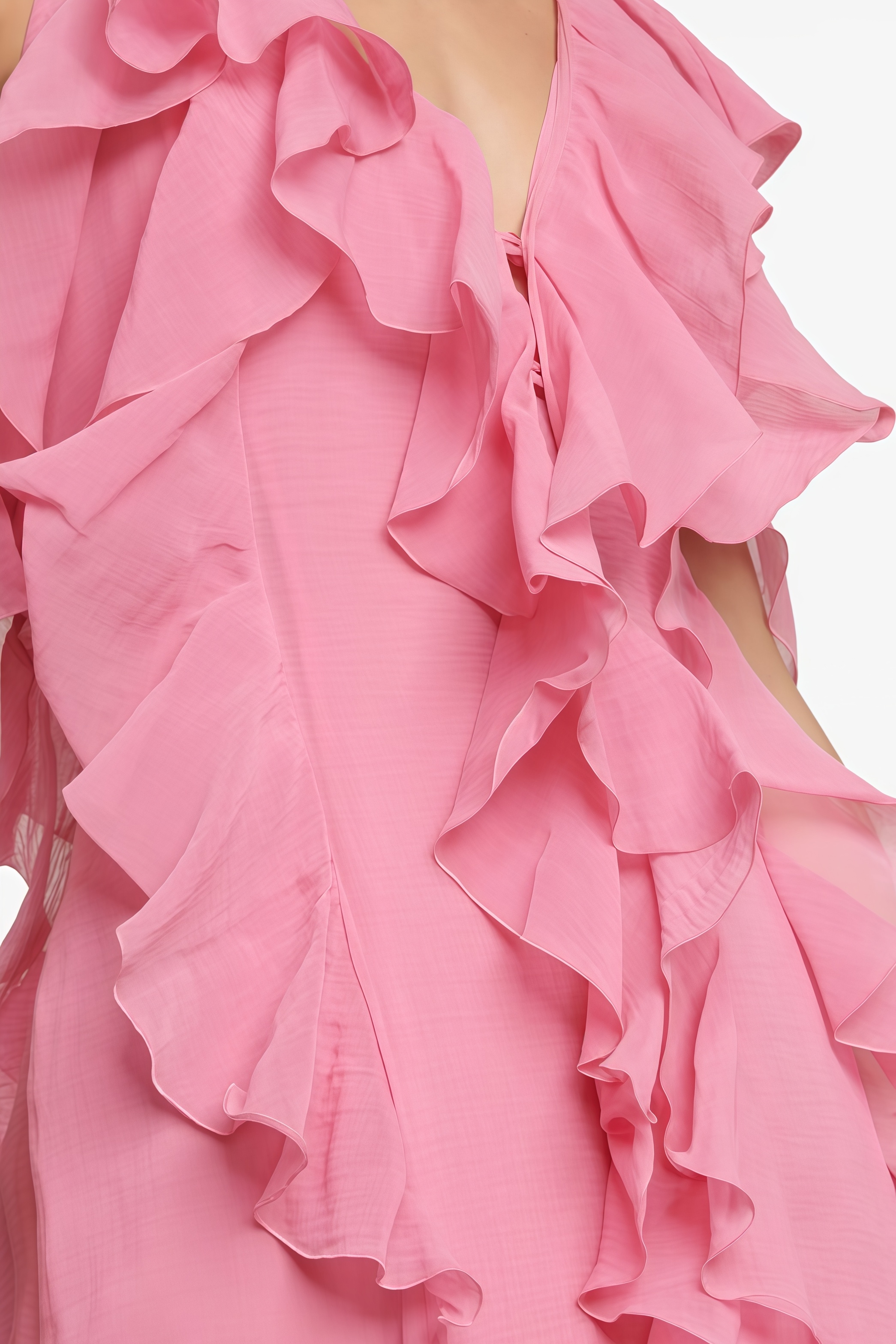 Sorfn Pink Backless Ruffled Maxi Dress