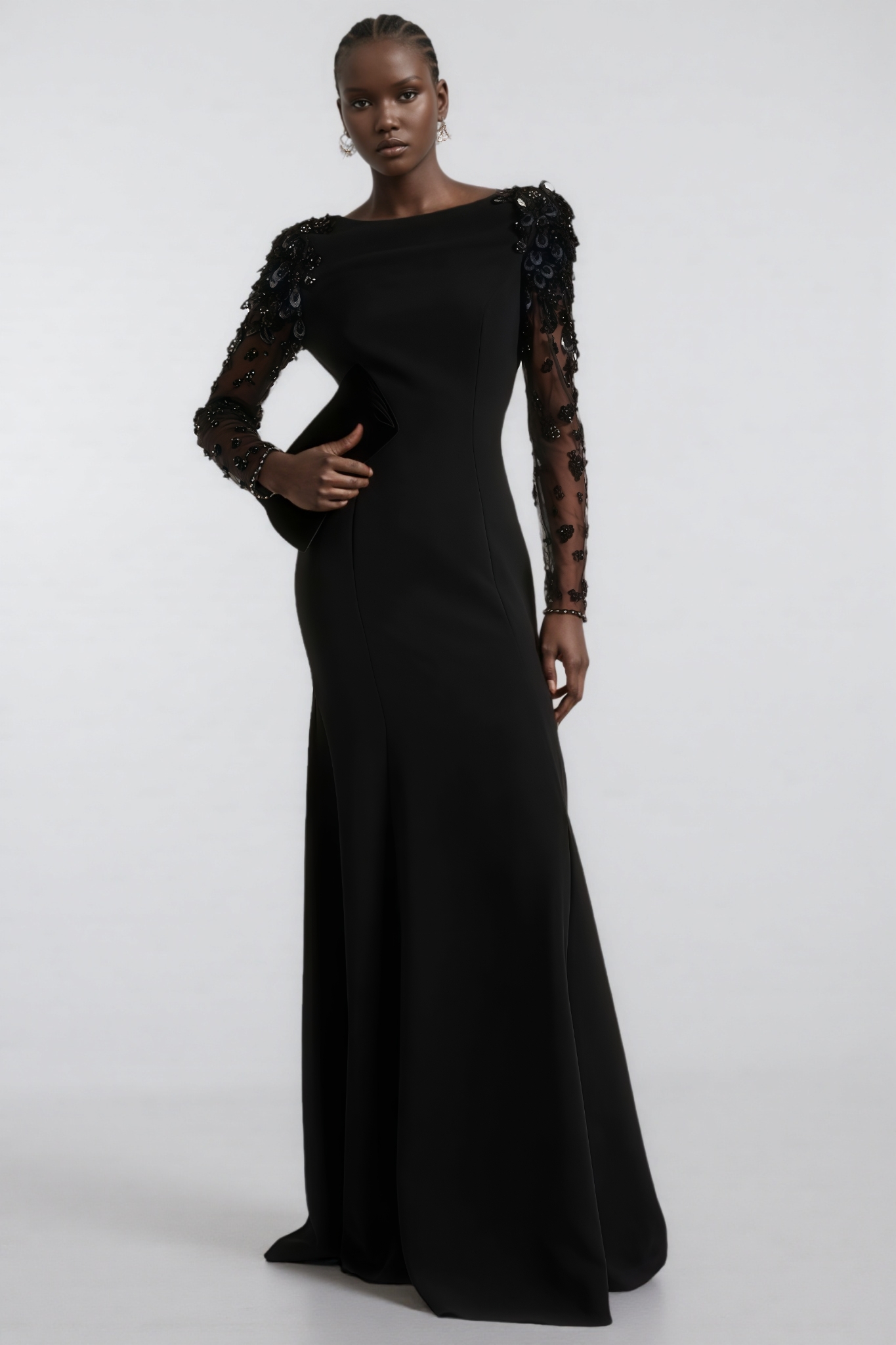 Marceline Black Tulle Rhinestone Embellished Maxi Dress