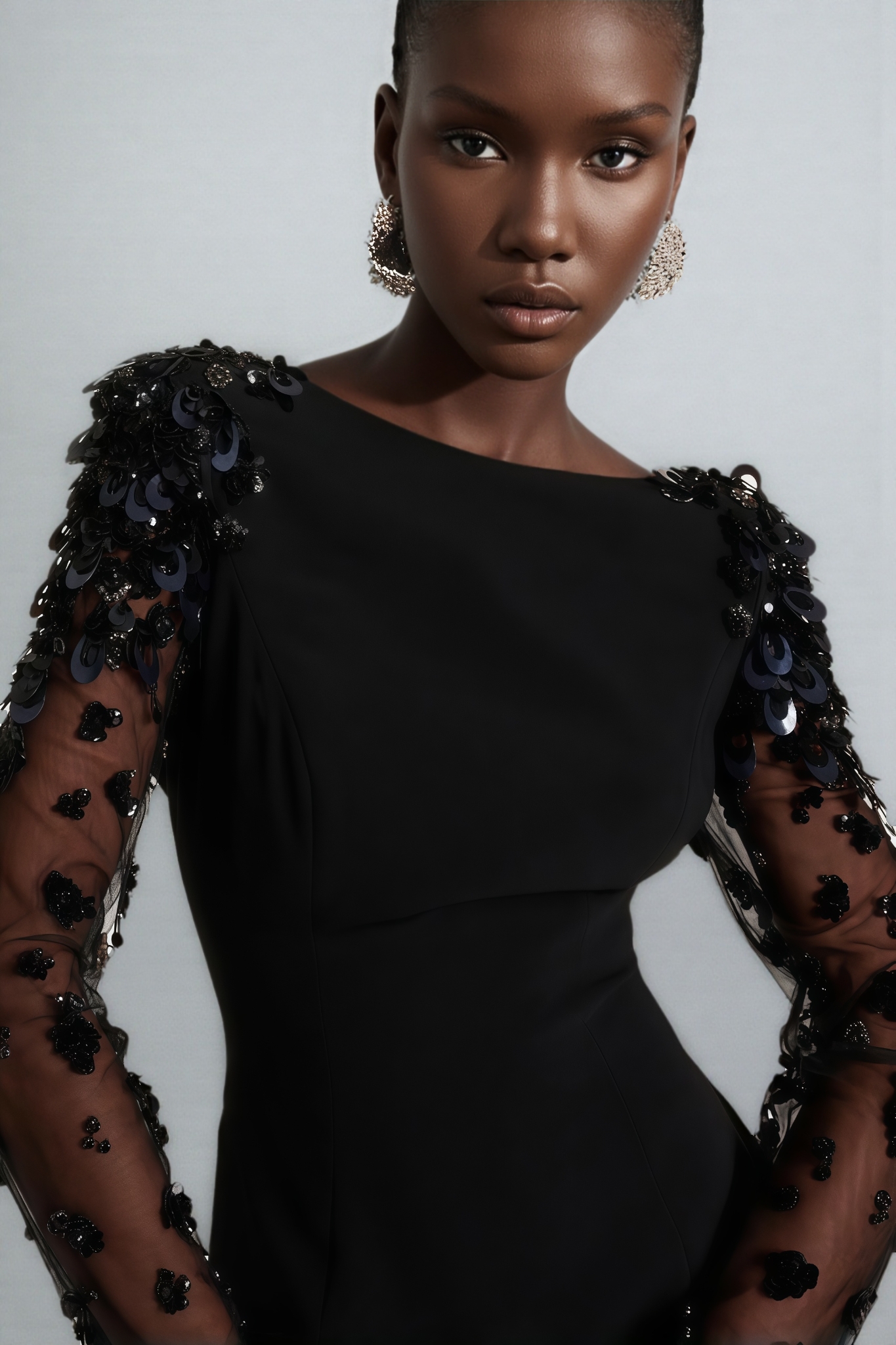 Marceline Black Tulle Rhinestone Embellished Maxi Dress