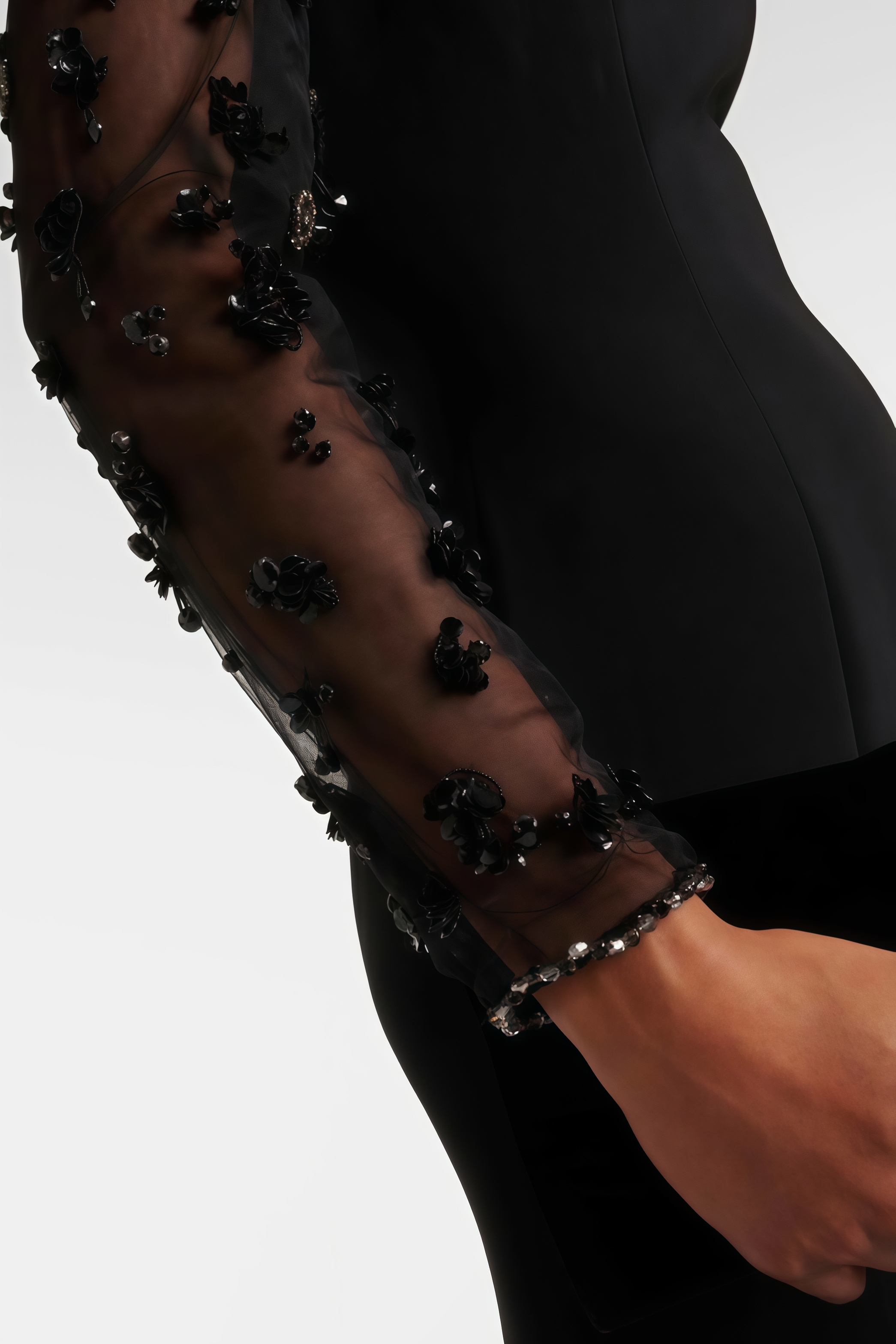 Marceline Black Tulle Rhinestone Embellished Maxi Dress