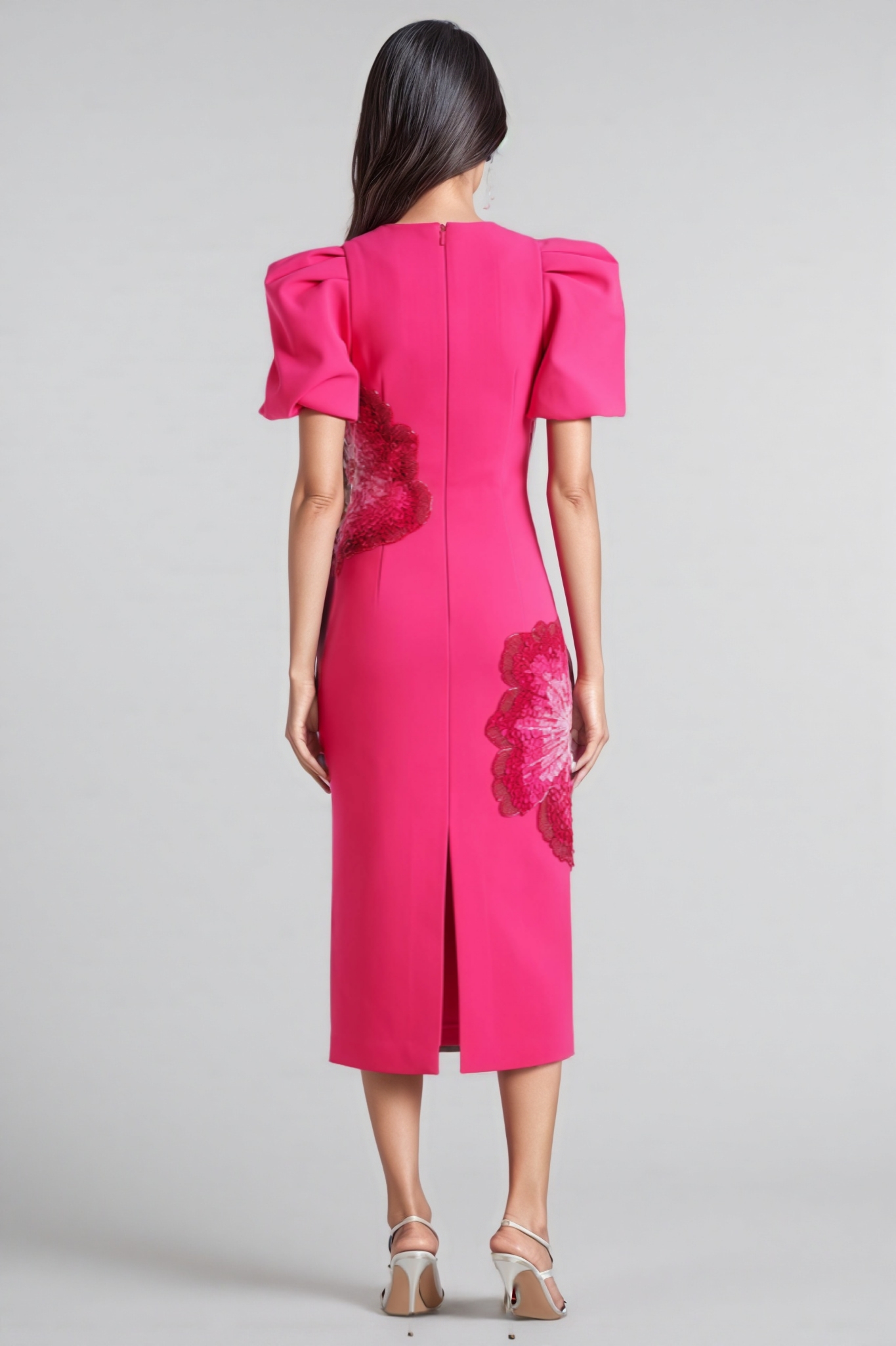 Coralie Puff-Sleeve Embellished Midi Dress