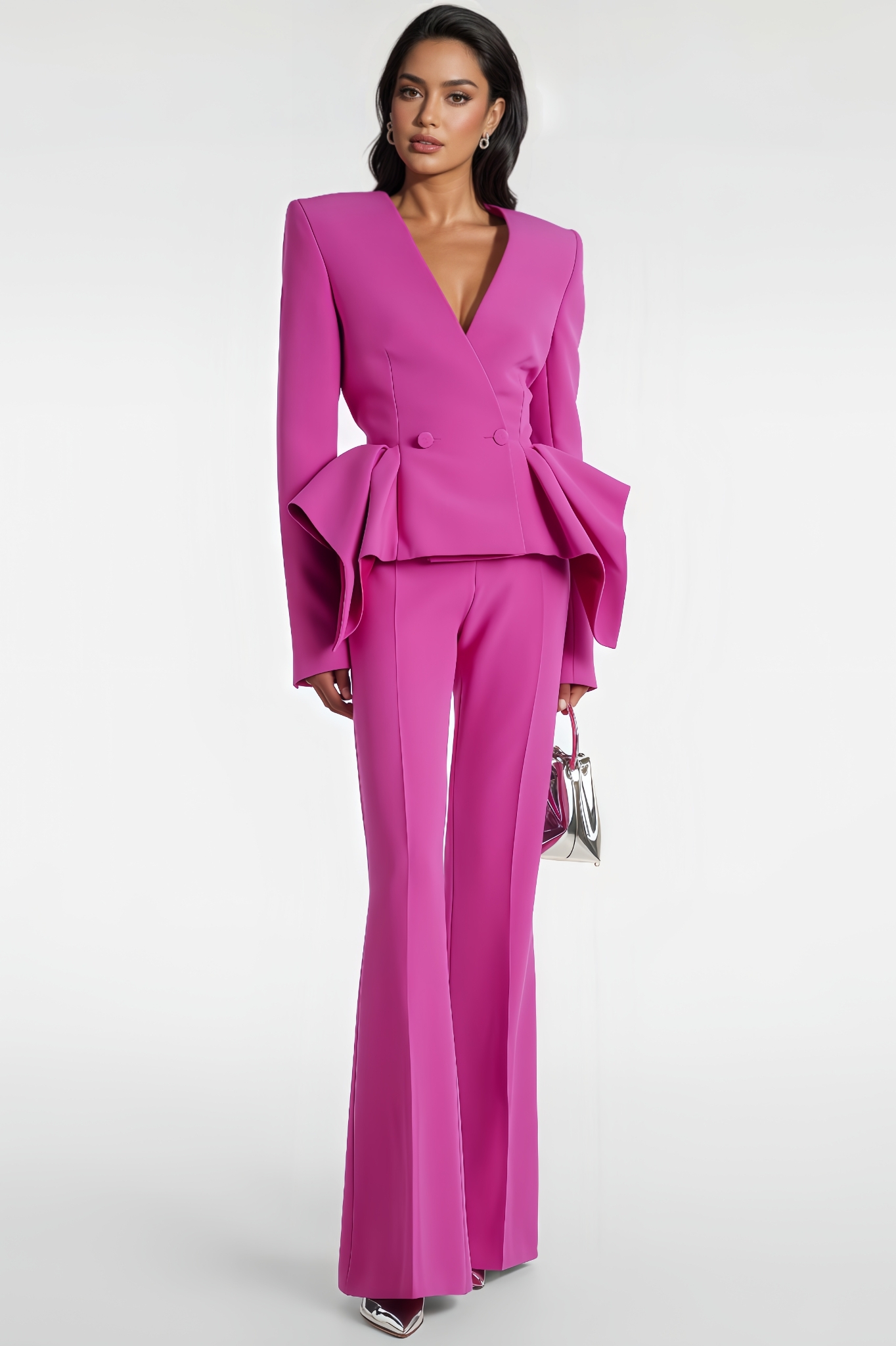 Xirenrt Ruffled Blazer Trouser Set 