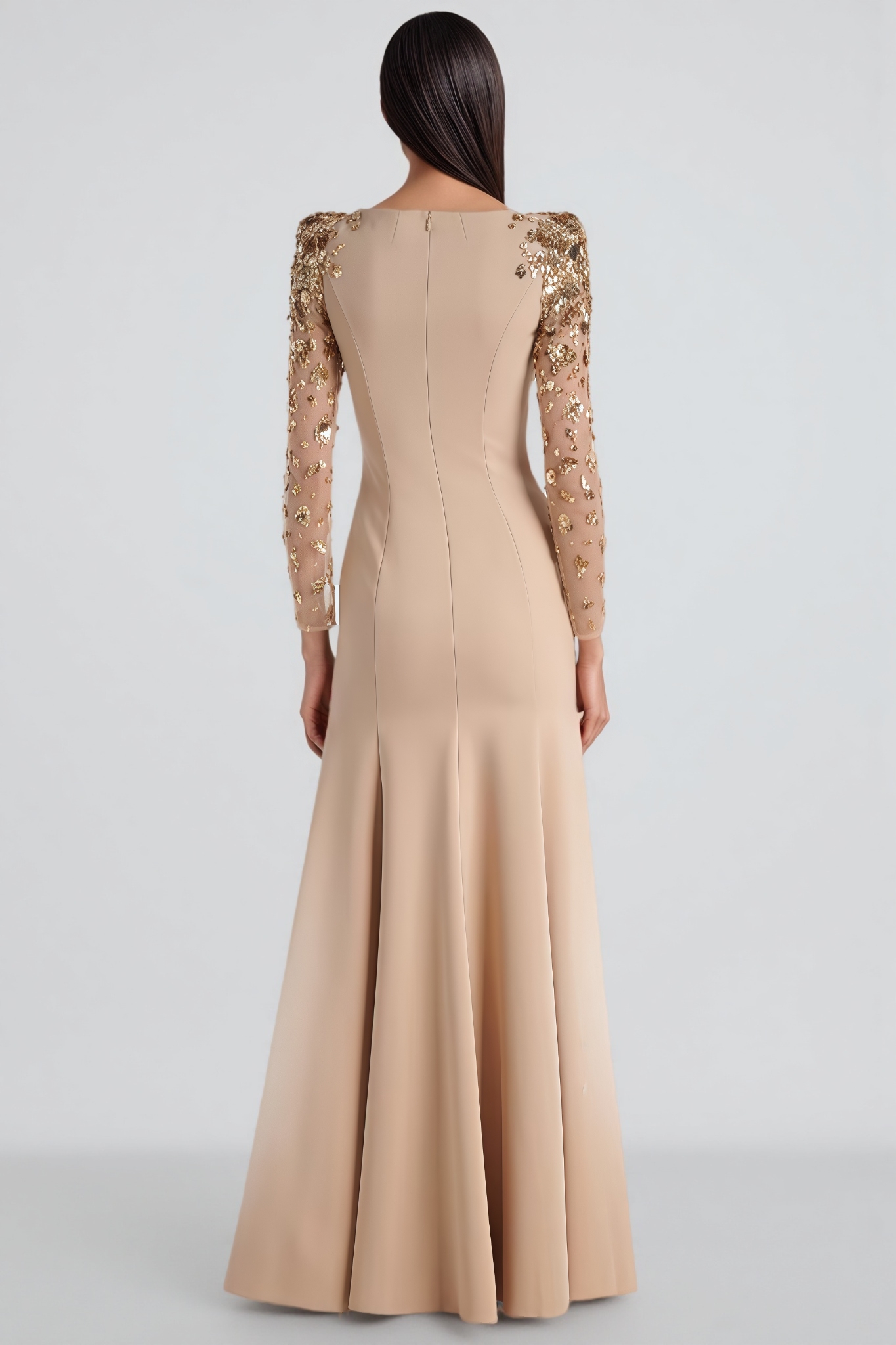 Teresa Beige Tulle Rhinestone Embellished Maxi Dress