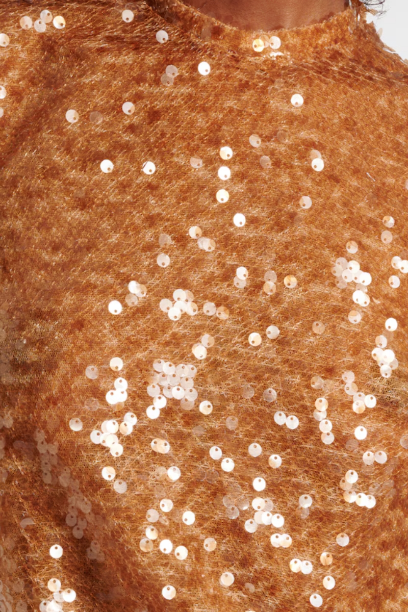 Lexy Orange Sleeveless Sequined Mesh Maxi Dress