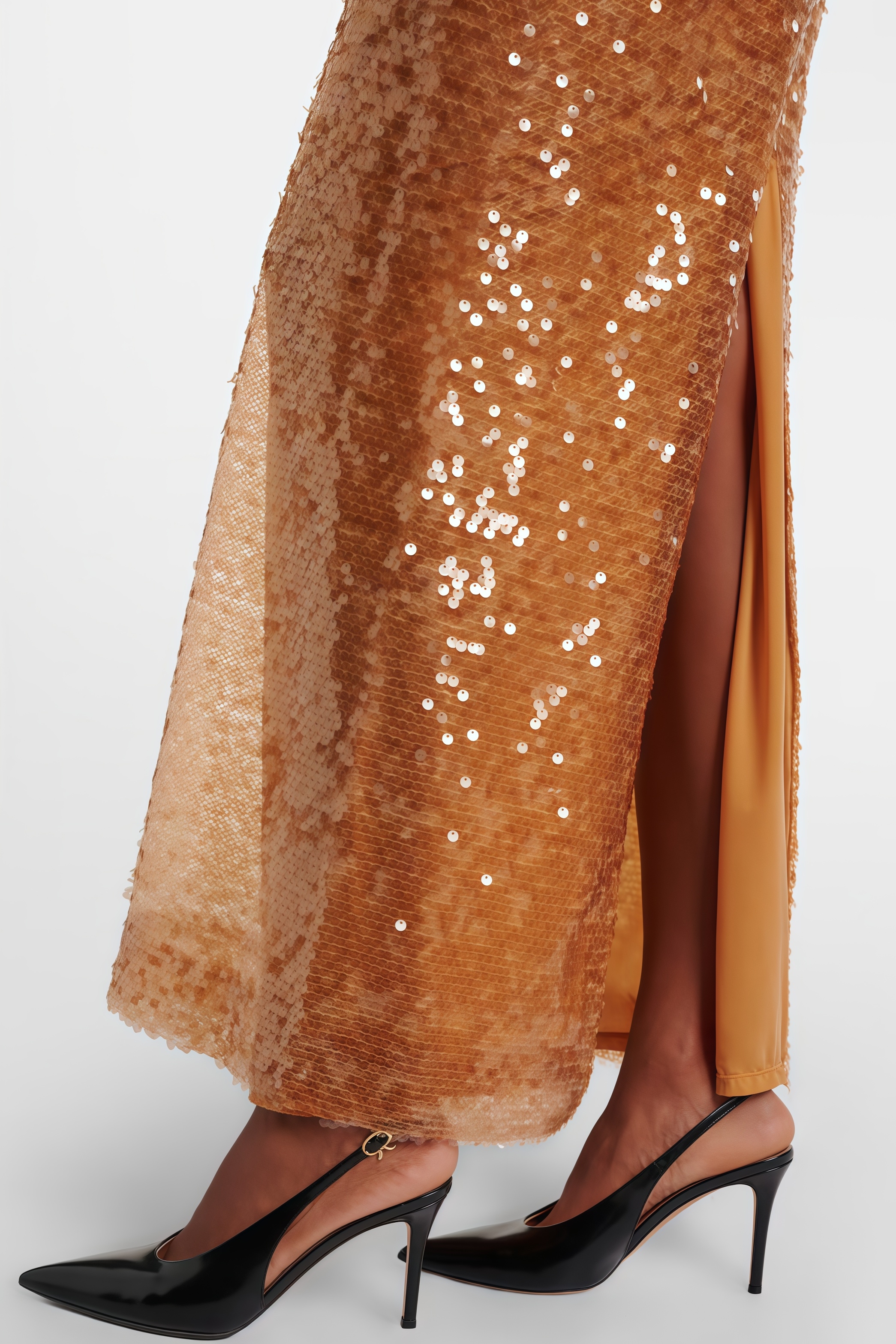 Lexy Orange Sleeveless Sequined Mesh Maxi Dress