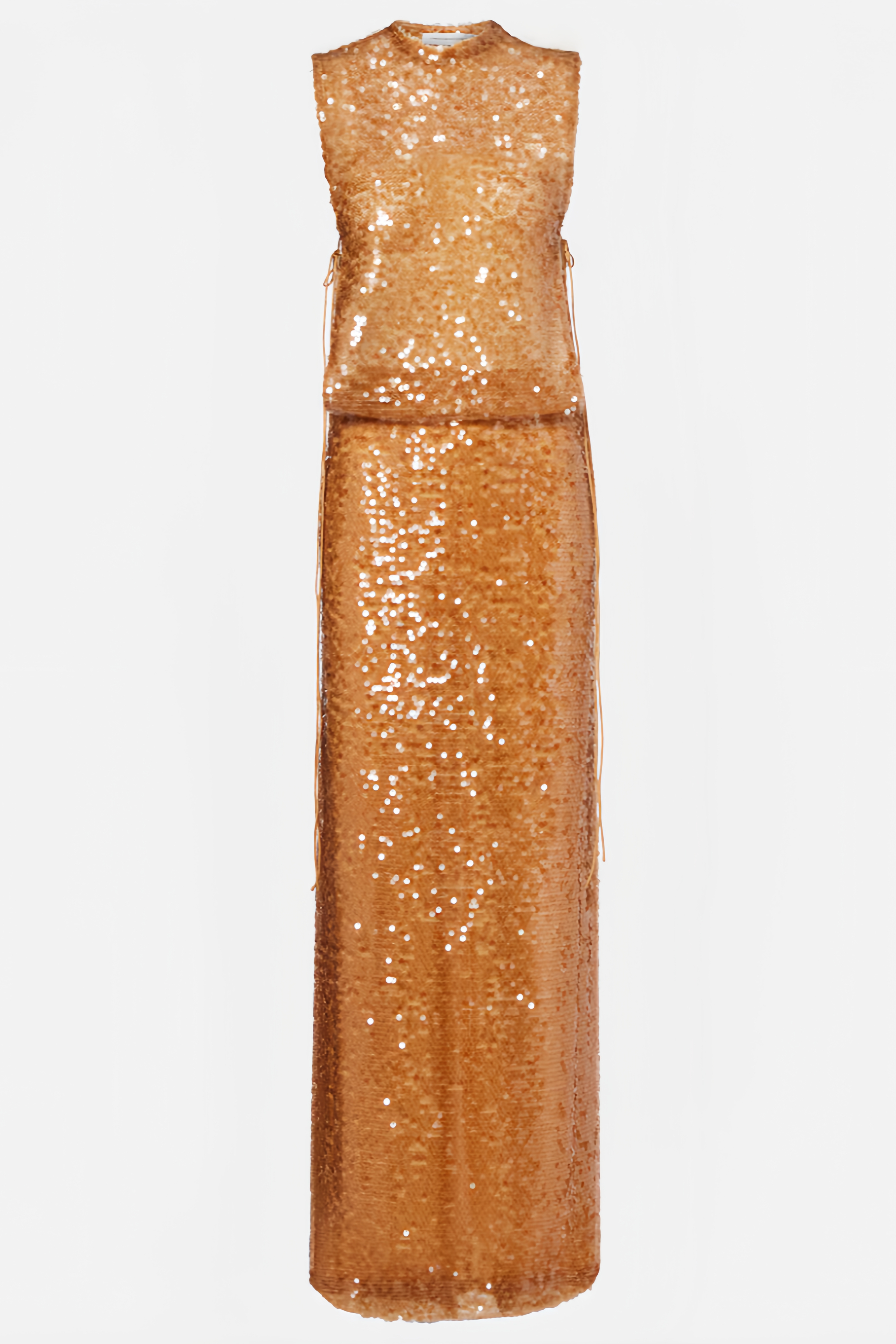 Lexy Orange Sleeveless Sequined Mesh Maxi Dress