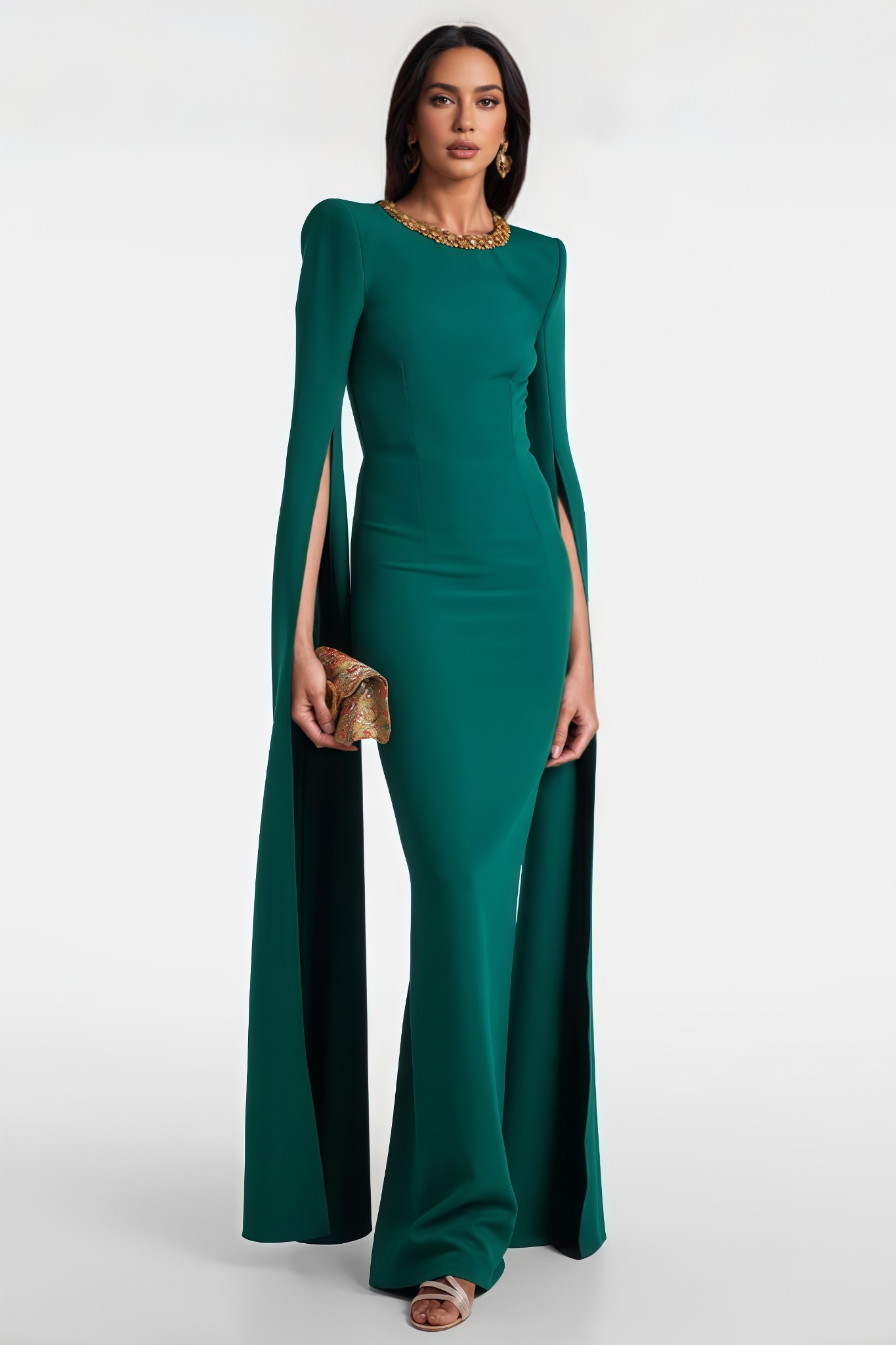 Yvigre Green Rhinestone Maxi Dress