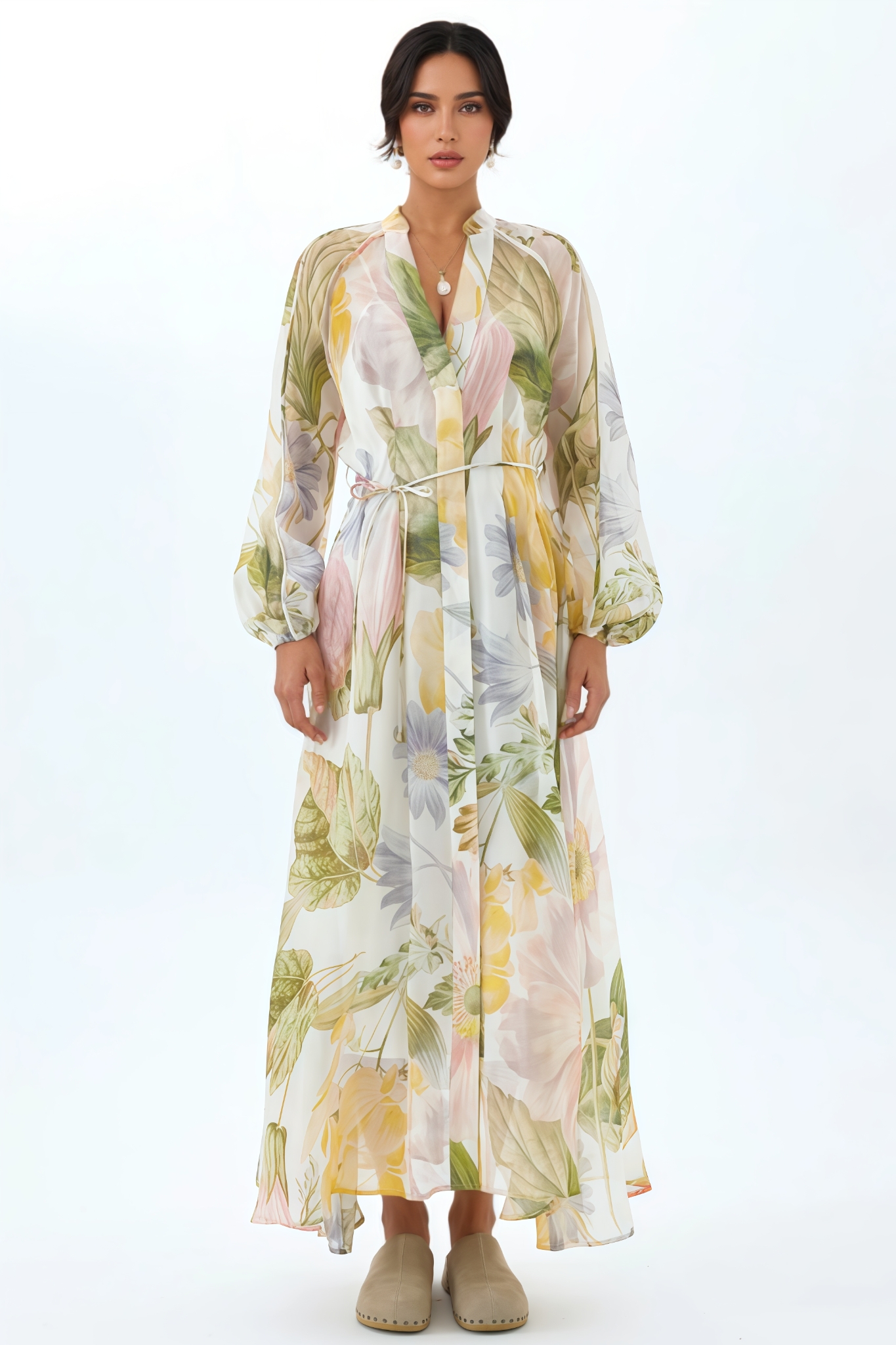 Ivofn Printed Puff Sleeve Maxi Dress
