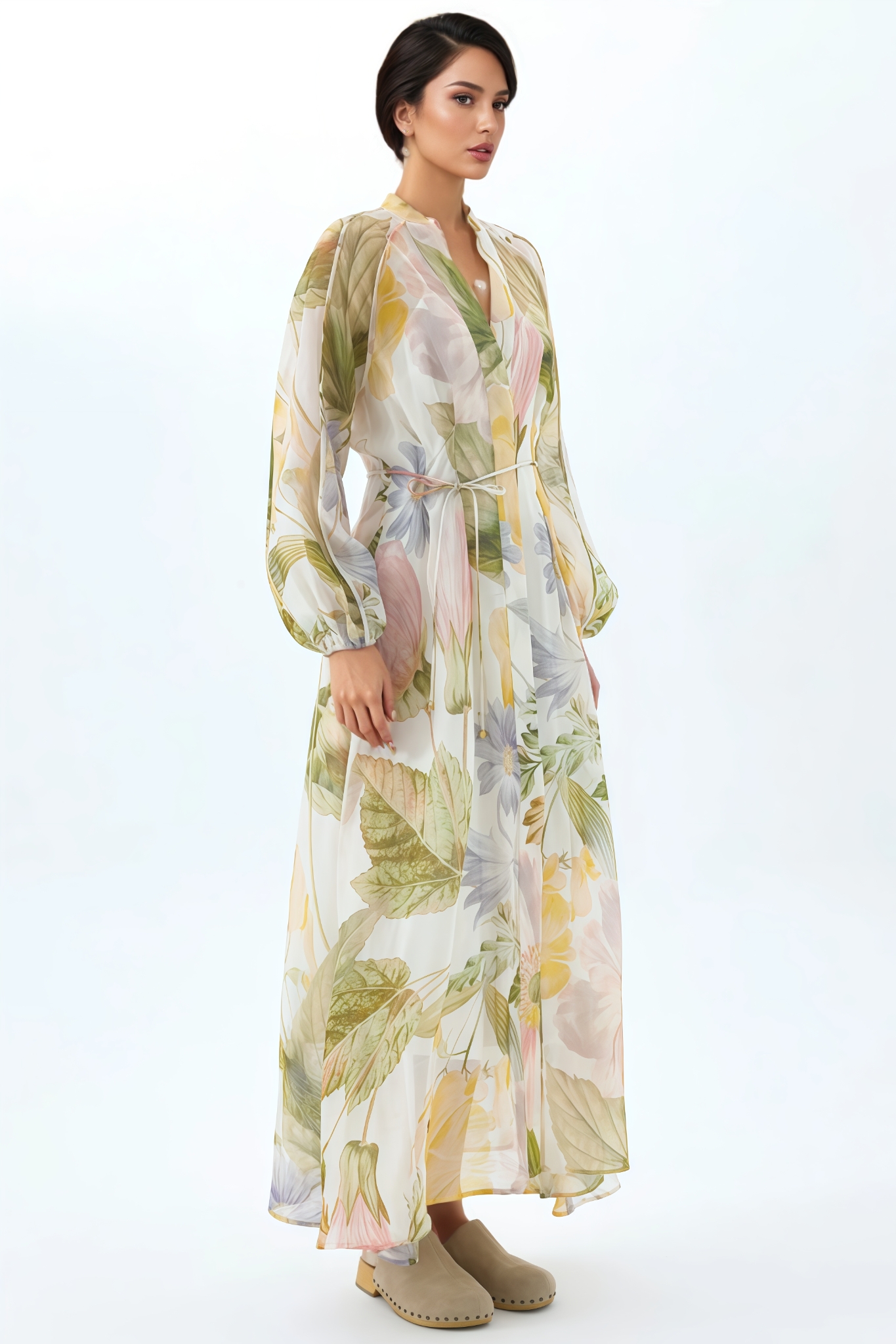 Ivofn Printed Puff Sleeve Maxi Dress