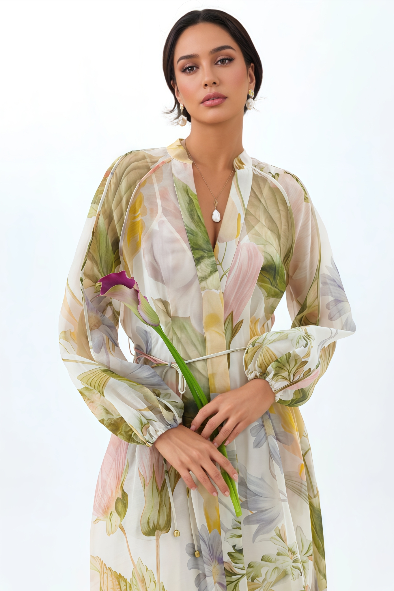 Ivofn Printed Puff Sleeve Maxi Dress