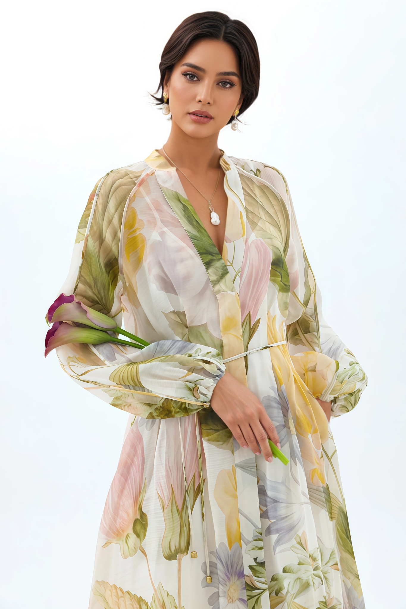 Ivofn Printed Puff Sleeve Maxi Dress
