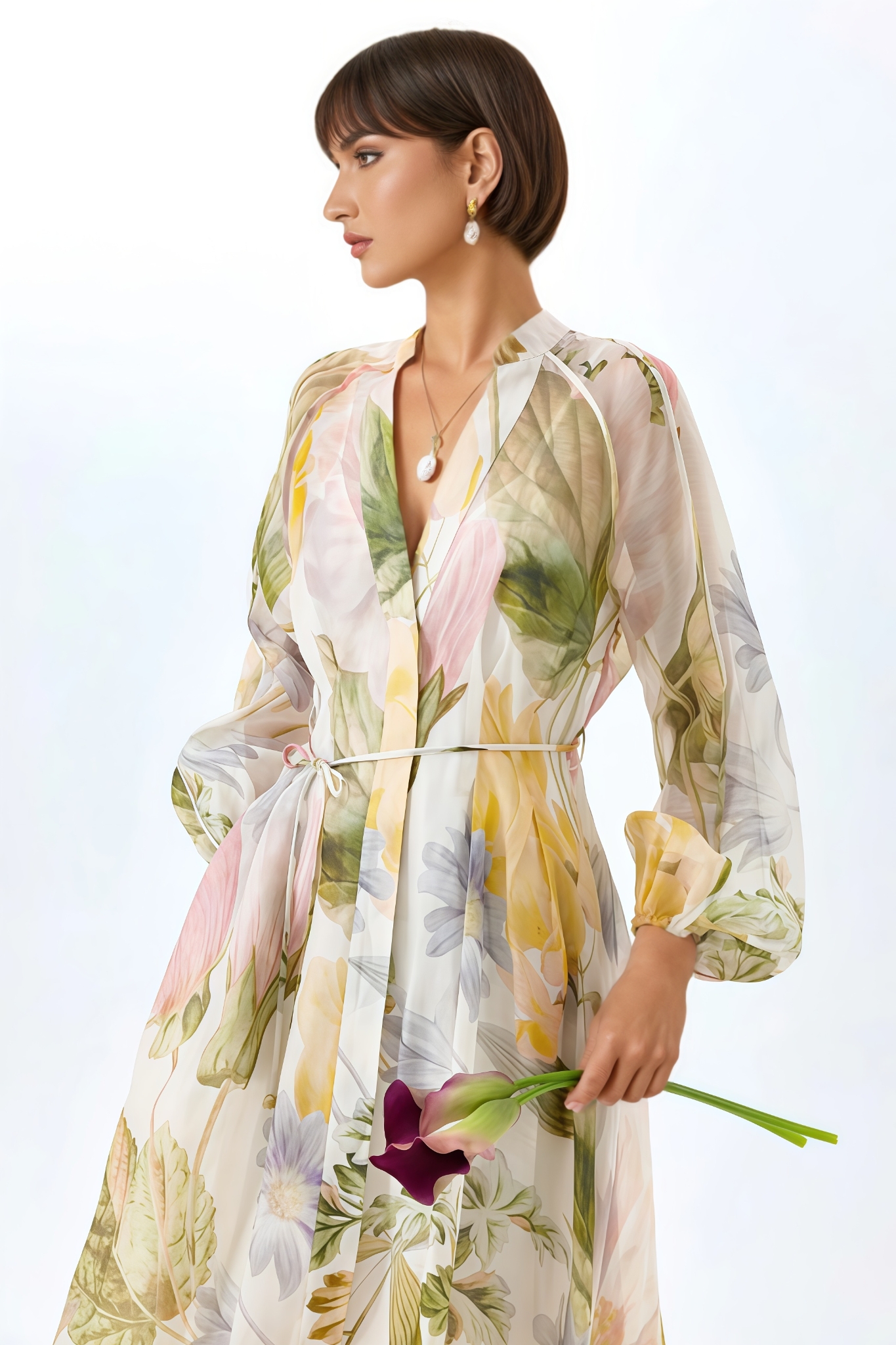 Ivofn Printed Puff Sleeve Maxi Dress