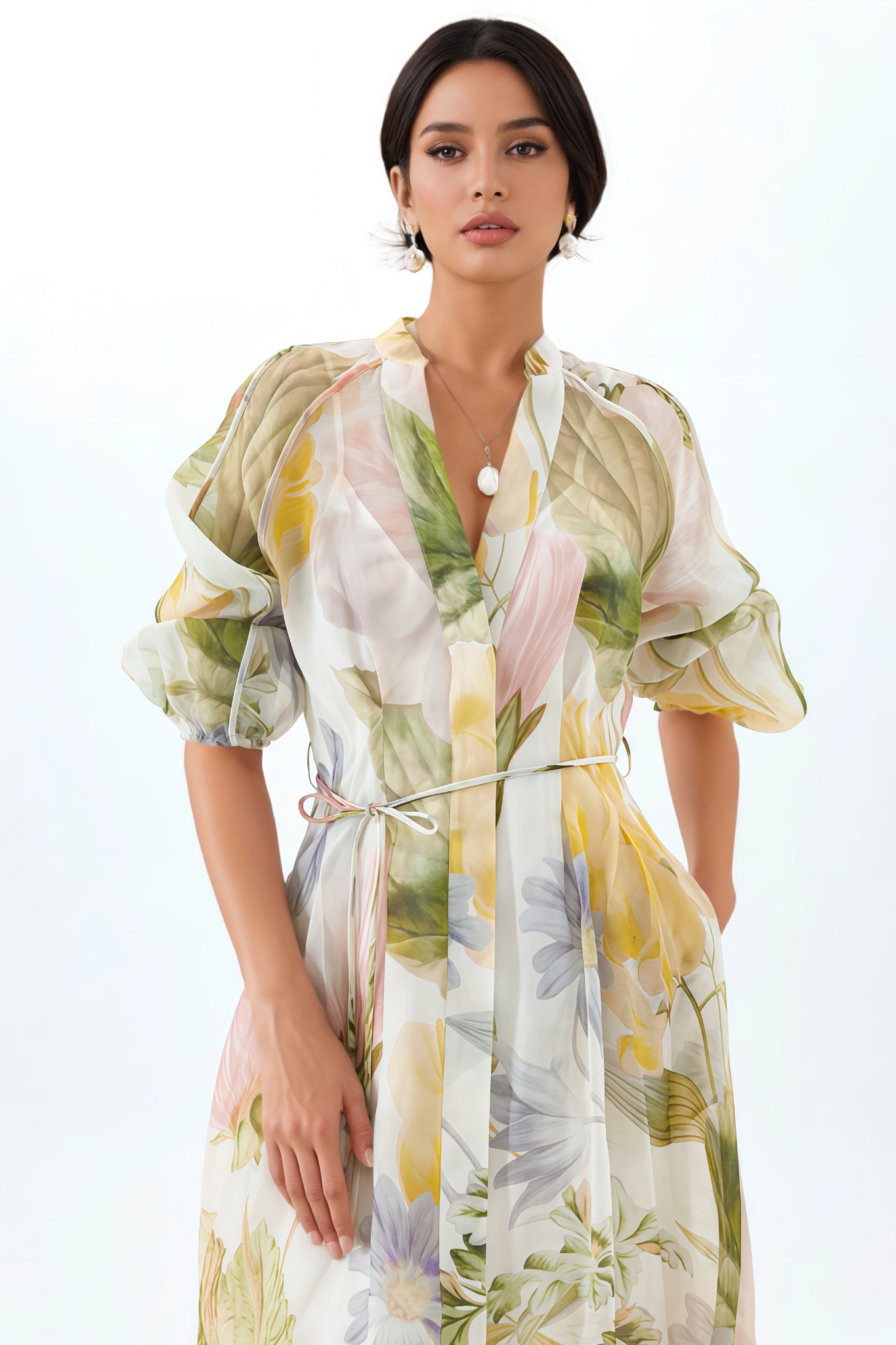 Ivofn Printed Puff Sleeve Maxi Dress