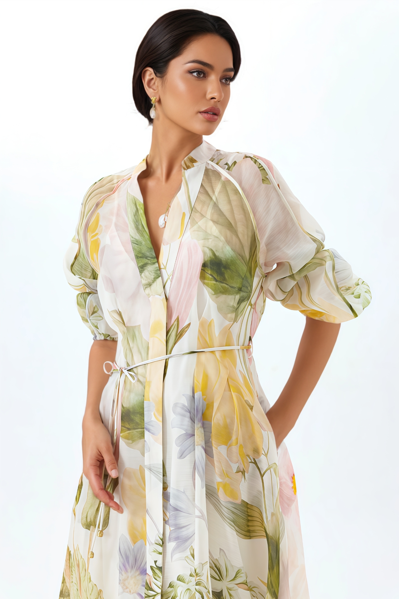 Ivofn Printed Puff Sleeve Maxi Dress