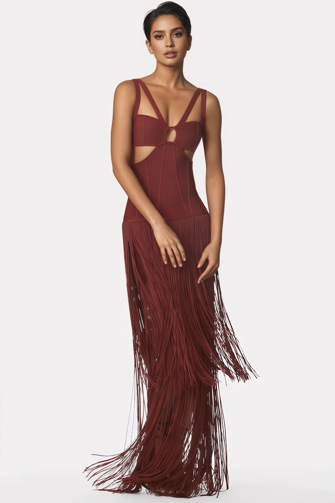 Romo Bandage Cut Out Tassel Midi Dress