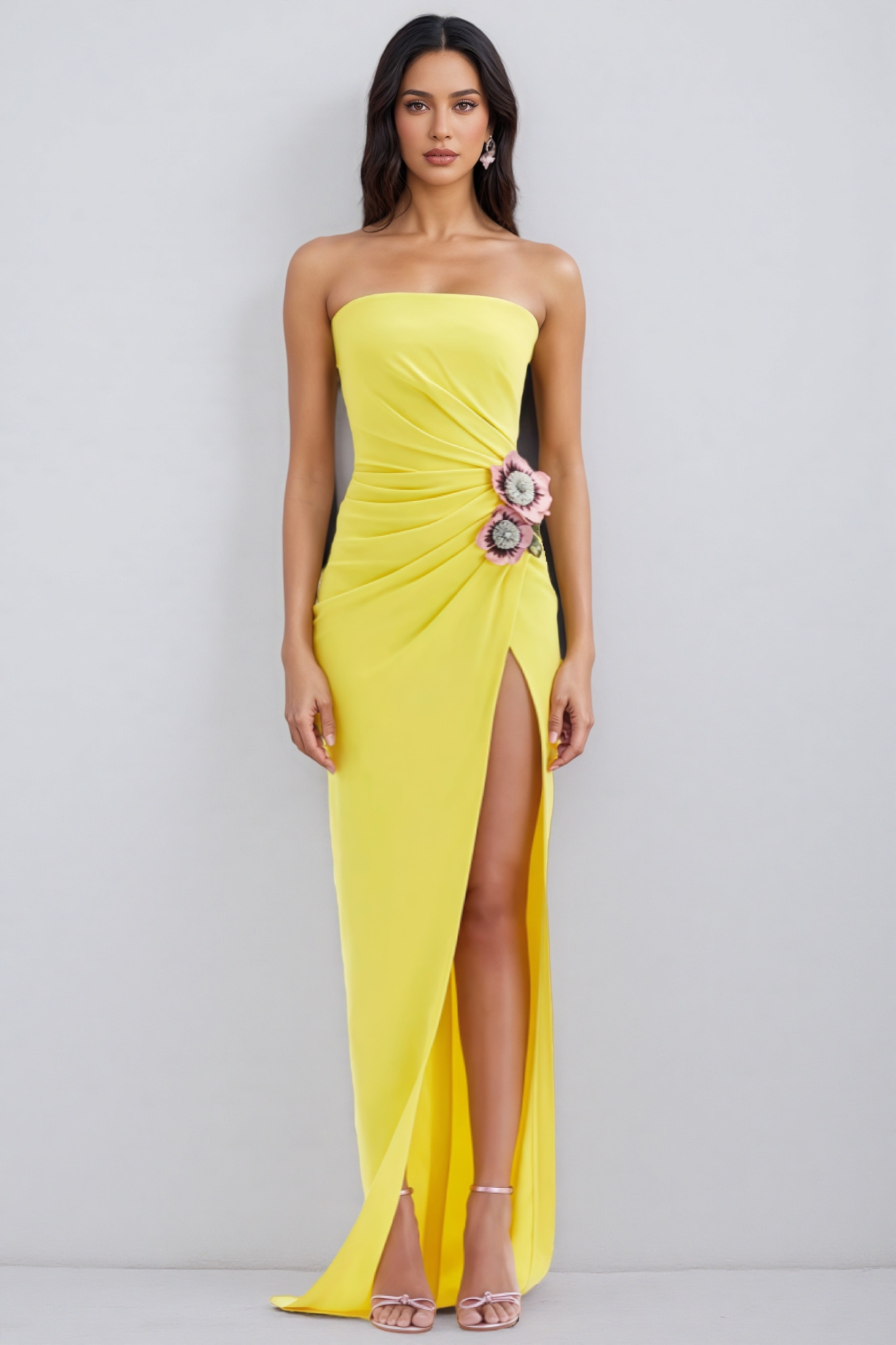 Lure 3D Flower Split Midi Dress