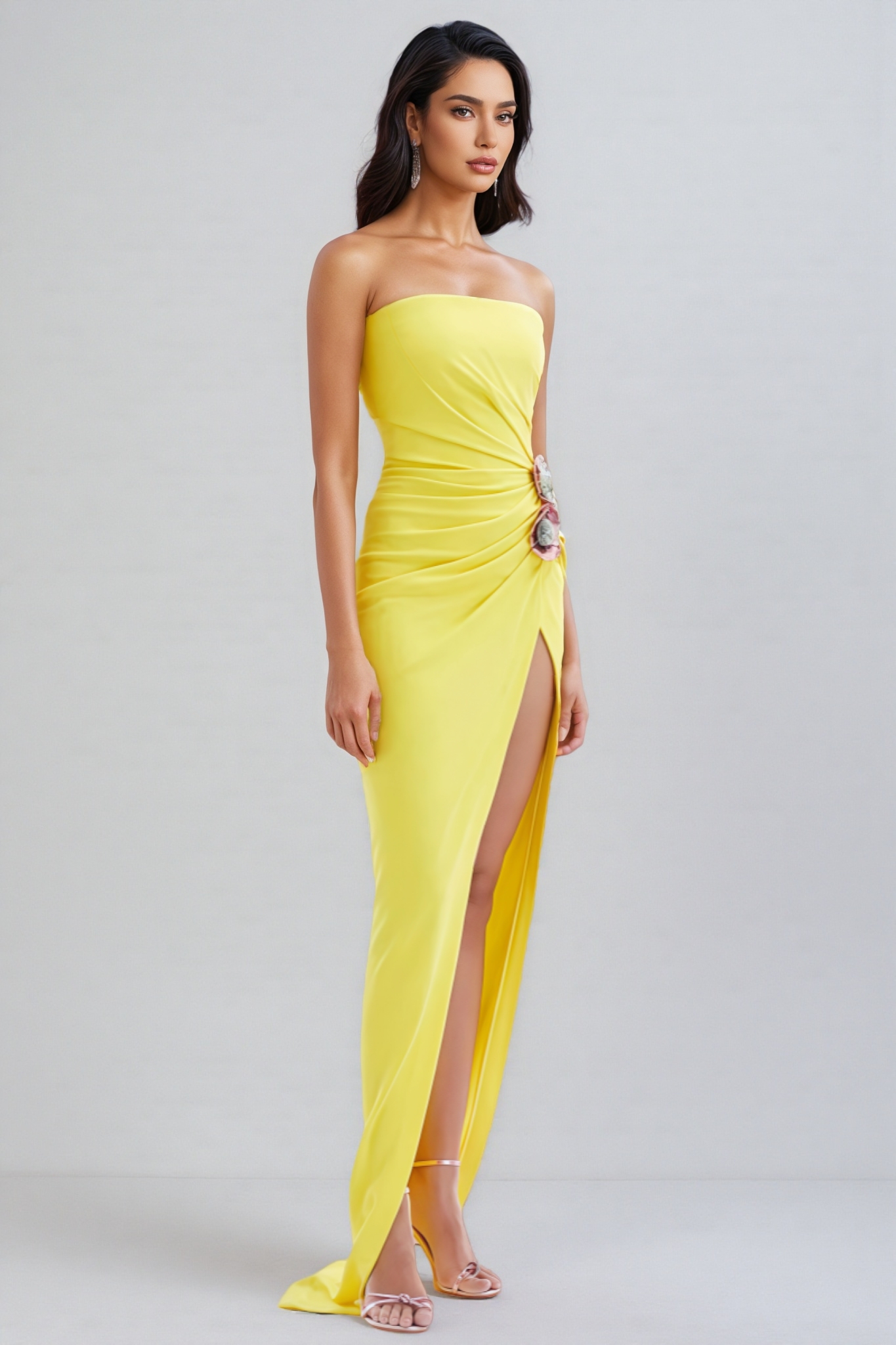 Lure 3D Flower Split Midi Dress