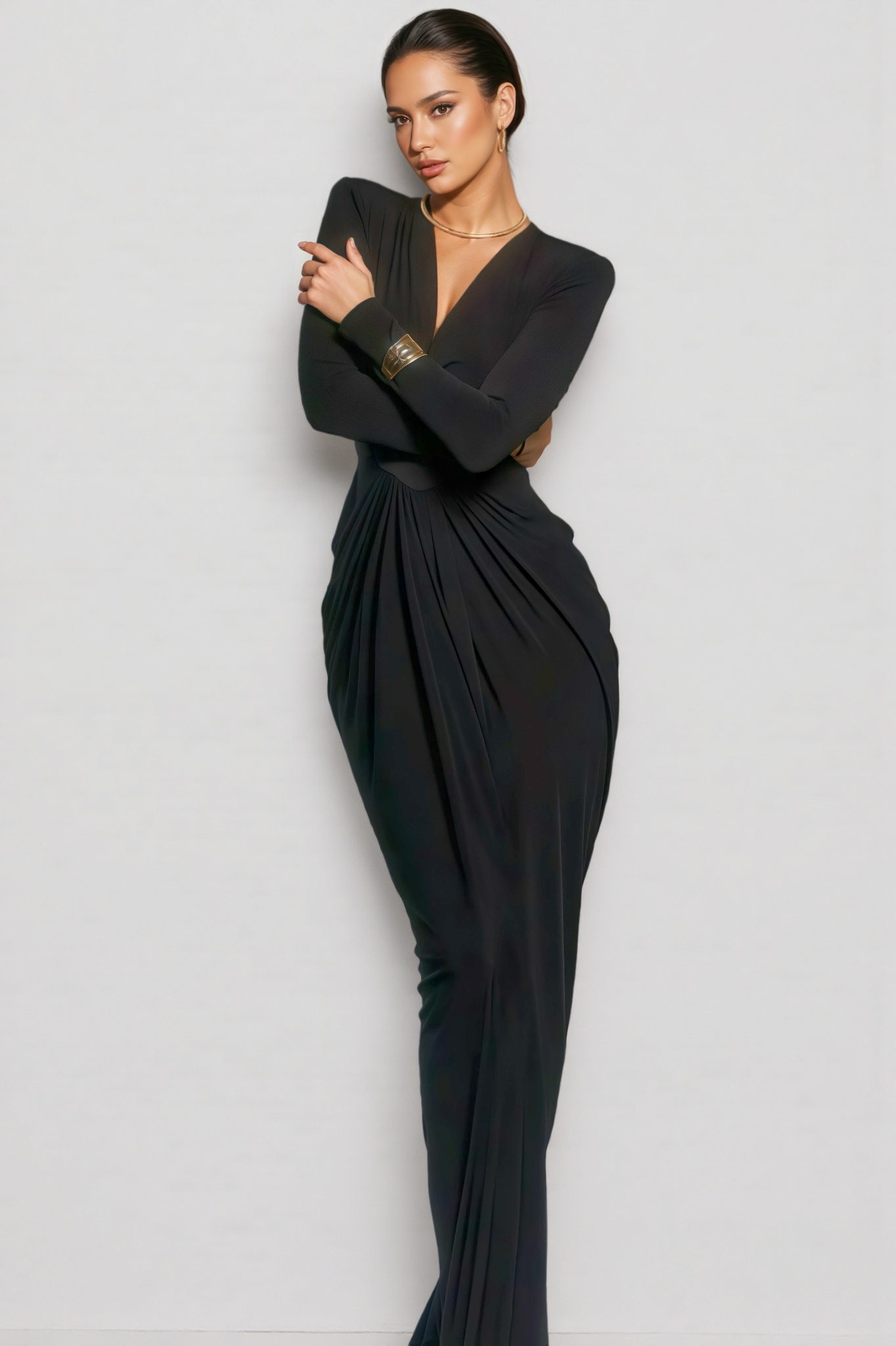 Lynn V-Neck Long Sleeve Split Maxi Dress – LuneÉclat Fashion