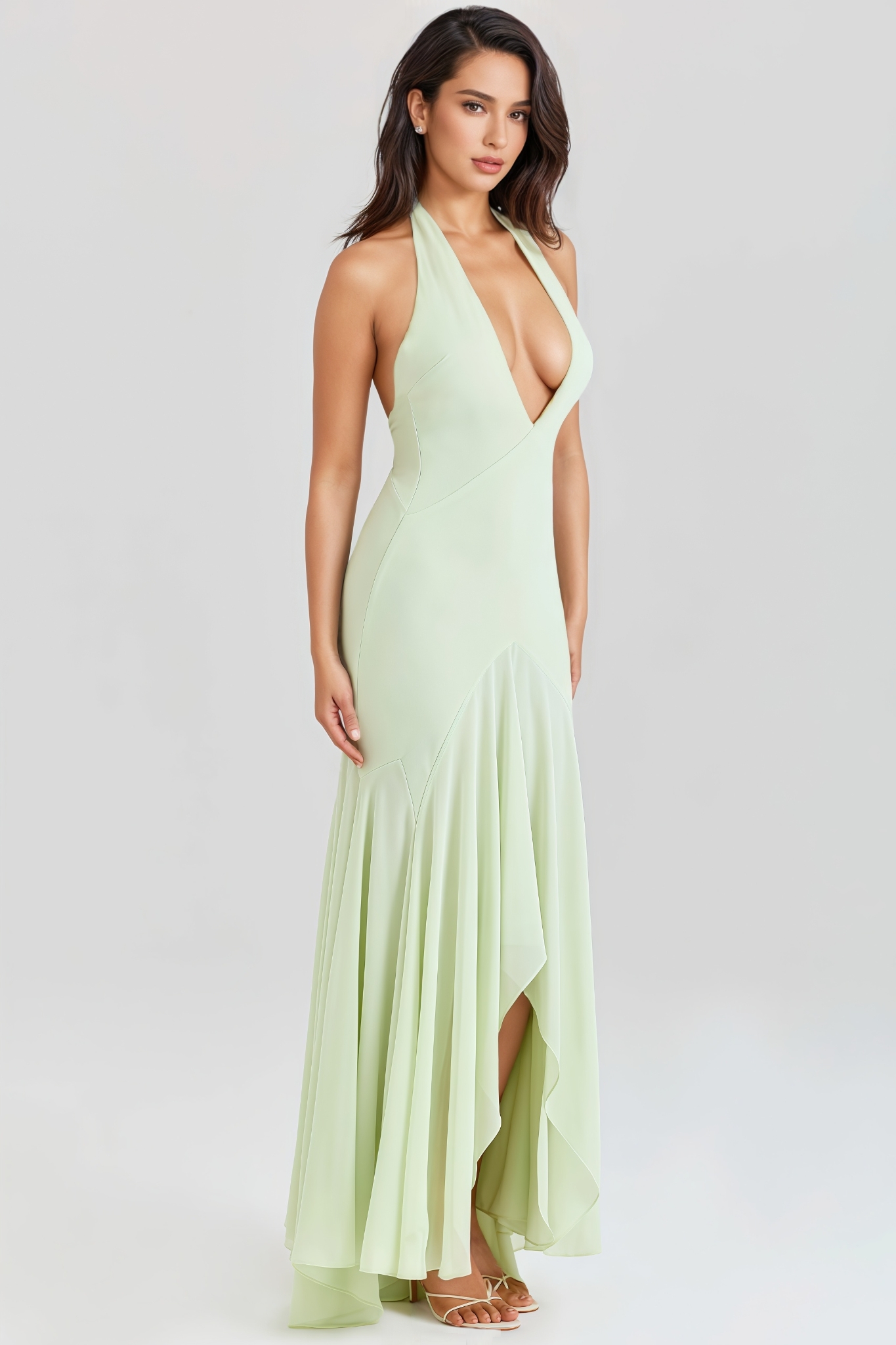 Vyrned Halter Neck Mesh Backless Maxi Dress