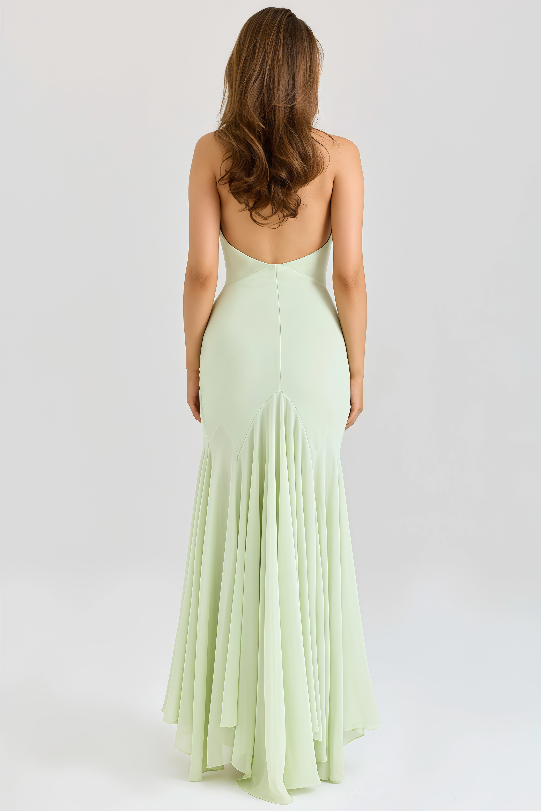 Vyrned Halter Neck Mesh Backless Maxi Dress