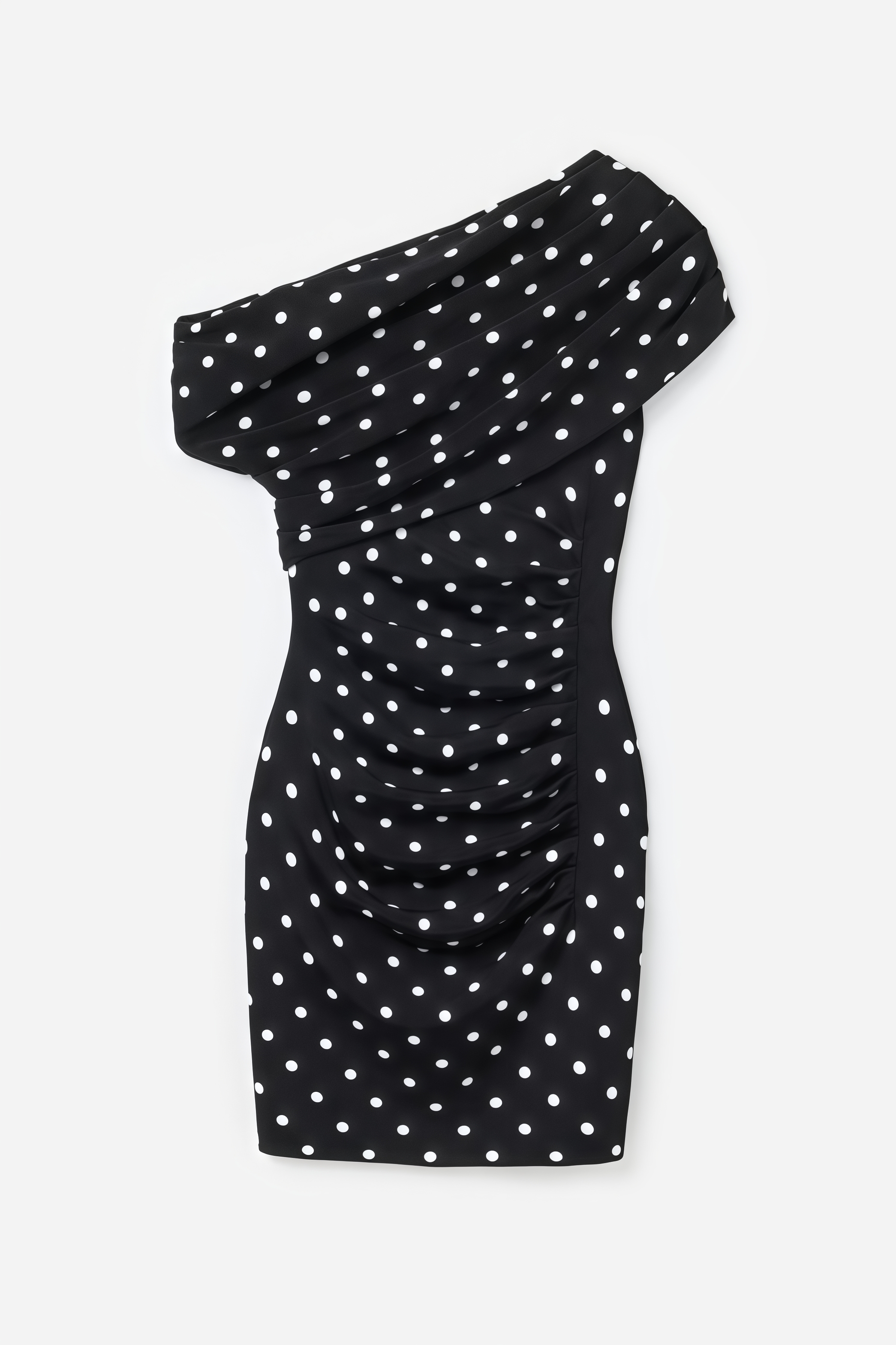 Merlan Black Dot Draped Knit Mini Dress