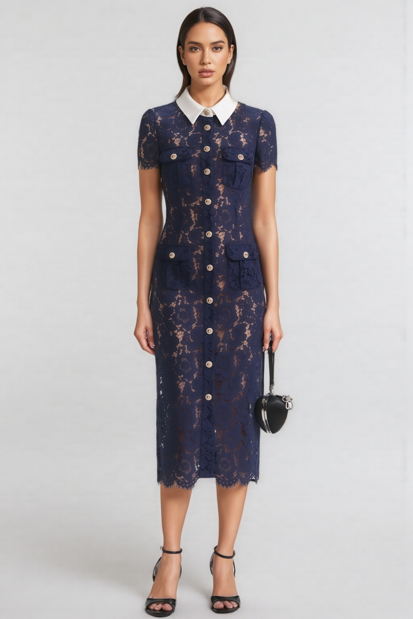 Shaylah Lace Contrast Collar Midi Dress