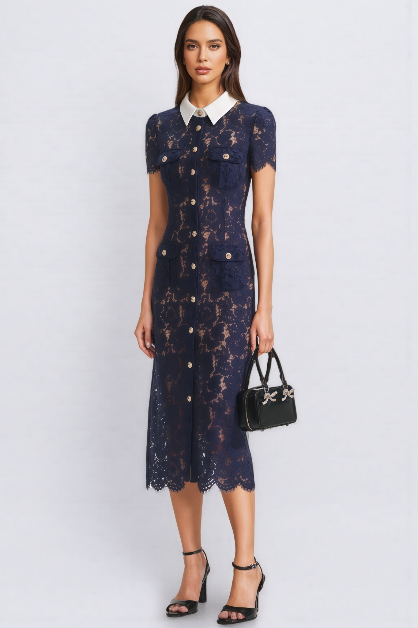 Shaylah Lace Contrast Collar Midi Dress