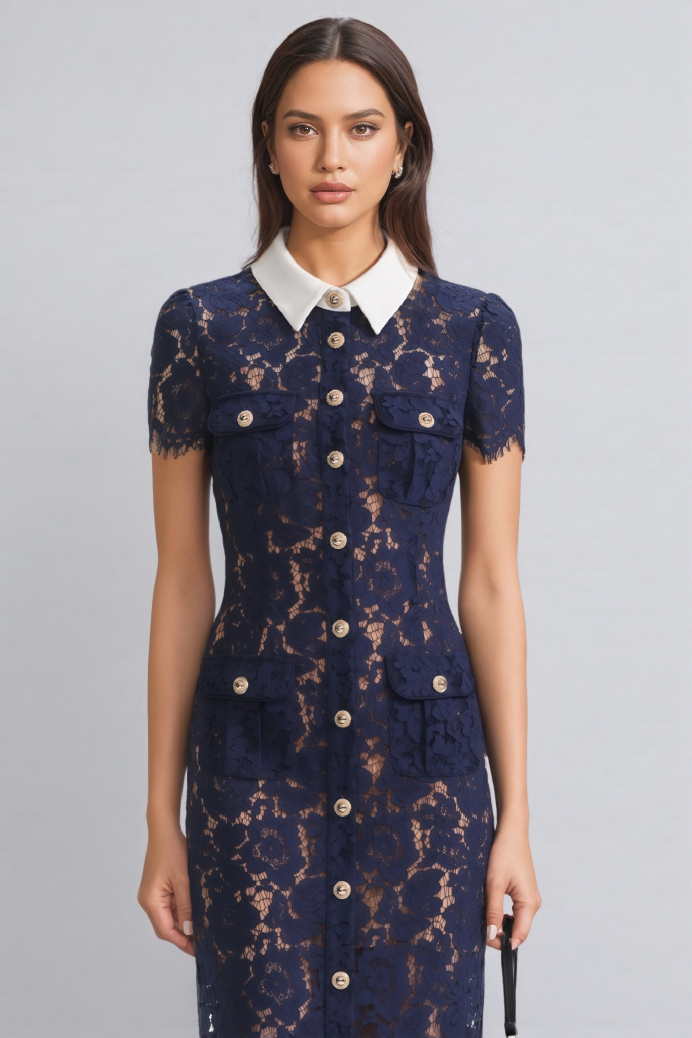 Shaylah Lace Contrast Collar Midi Dress