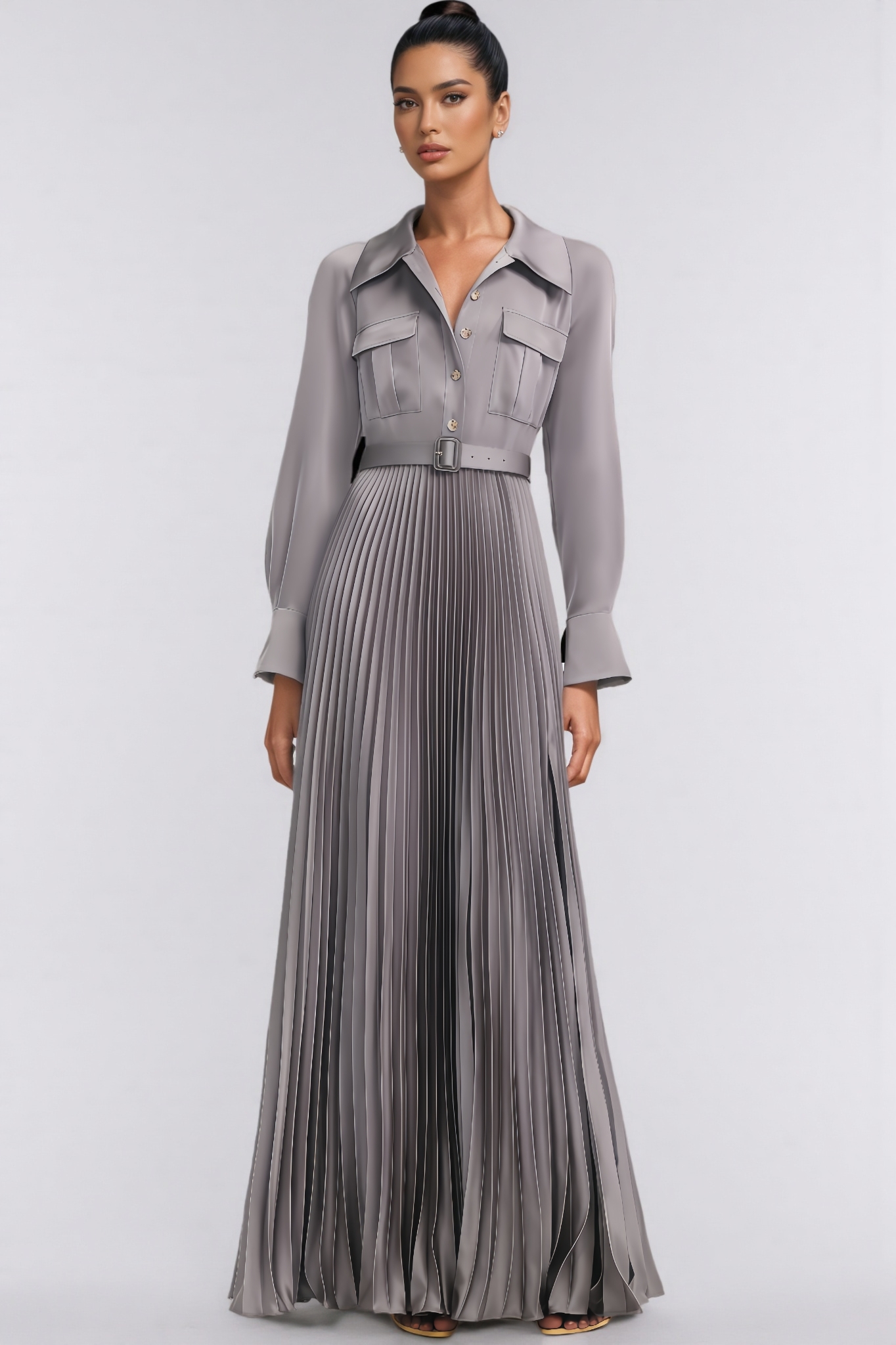 Rublp Gray Pleated Maxi Dress
