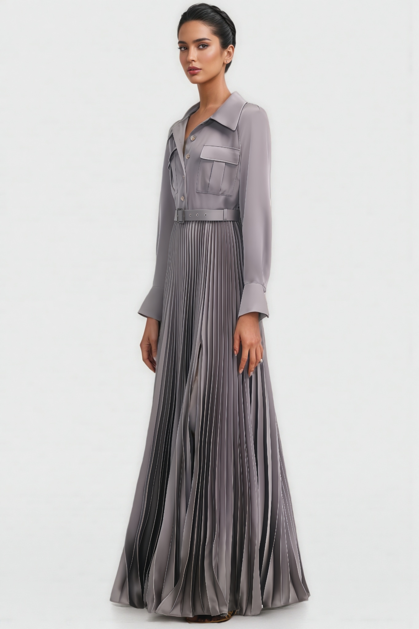 Rublp Gray Pleated Maxi Dress