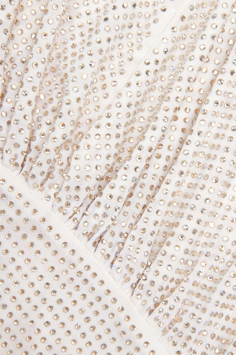 Tarenk Beige Rhinestone Mesh Cut Out Midi Dress