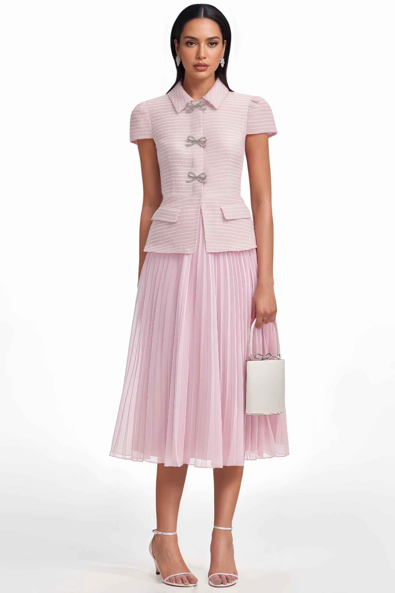 Aaron Pink Bow Midi Dress Set