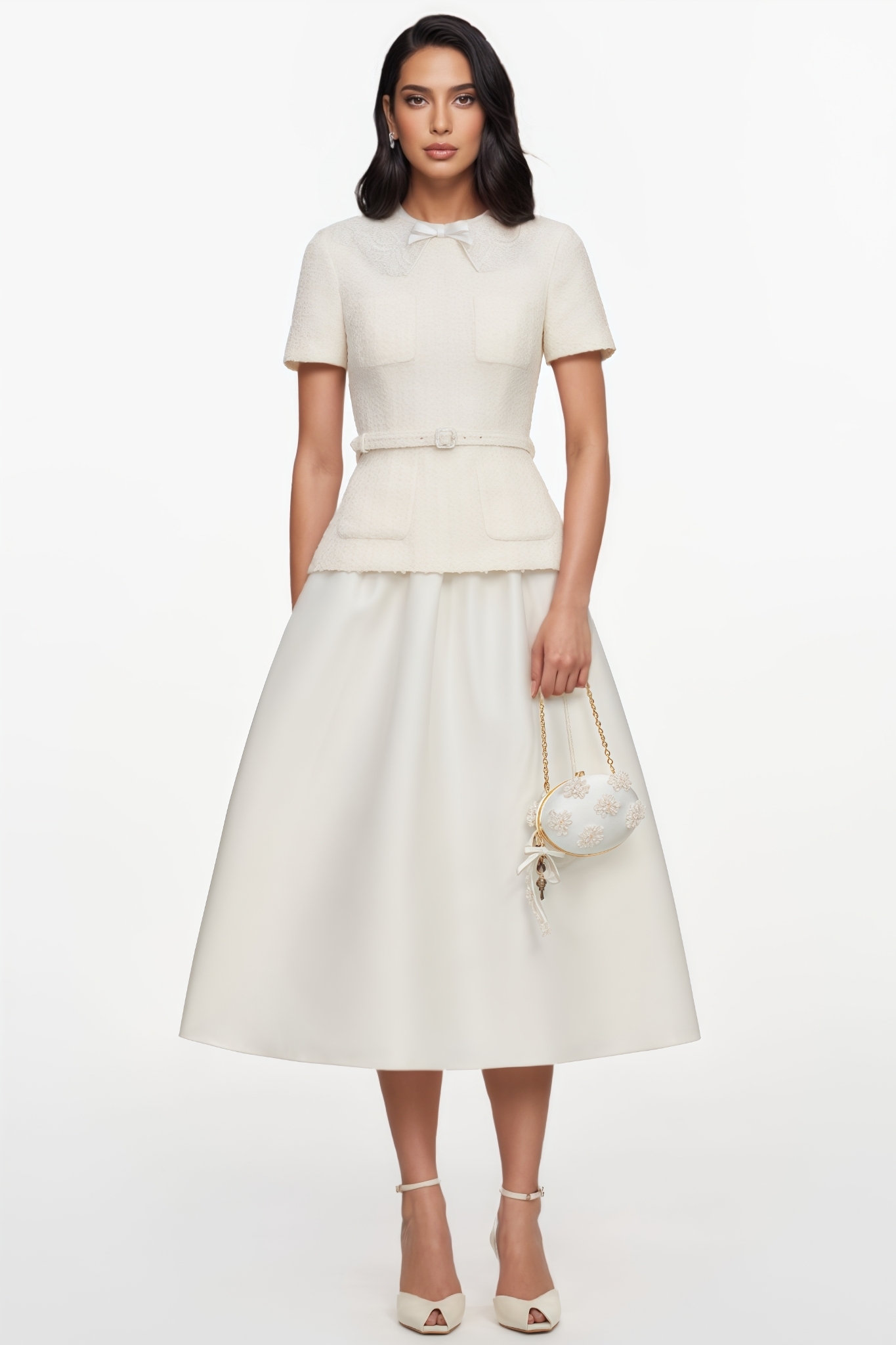 Jiley White Short Sleeve Midi Dress