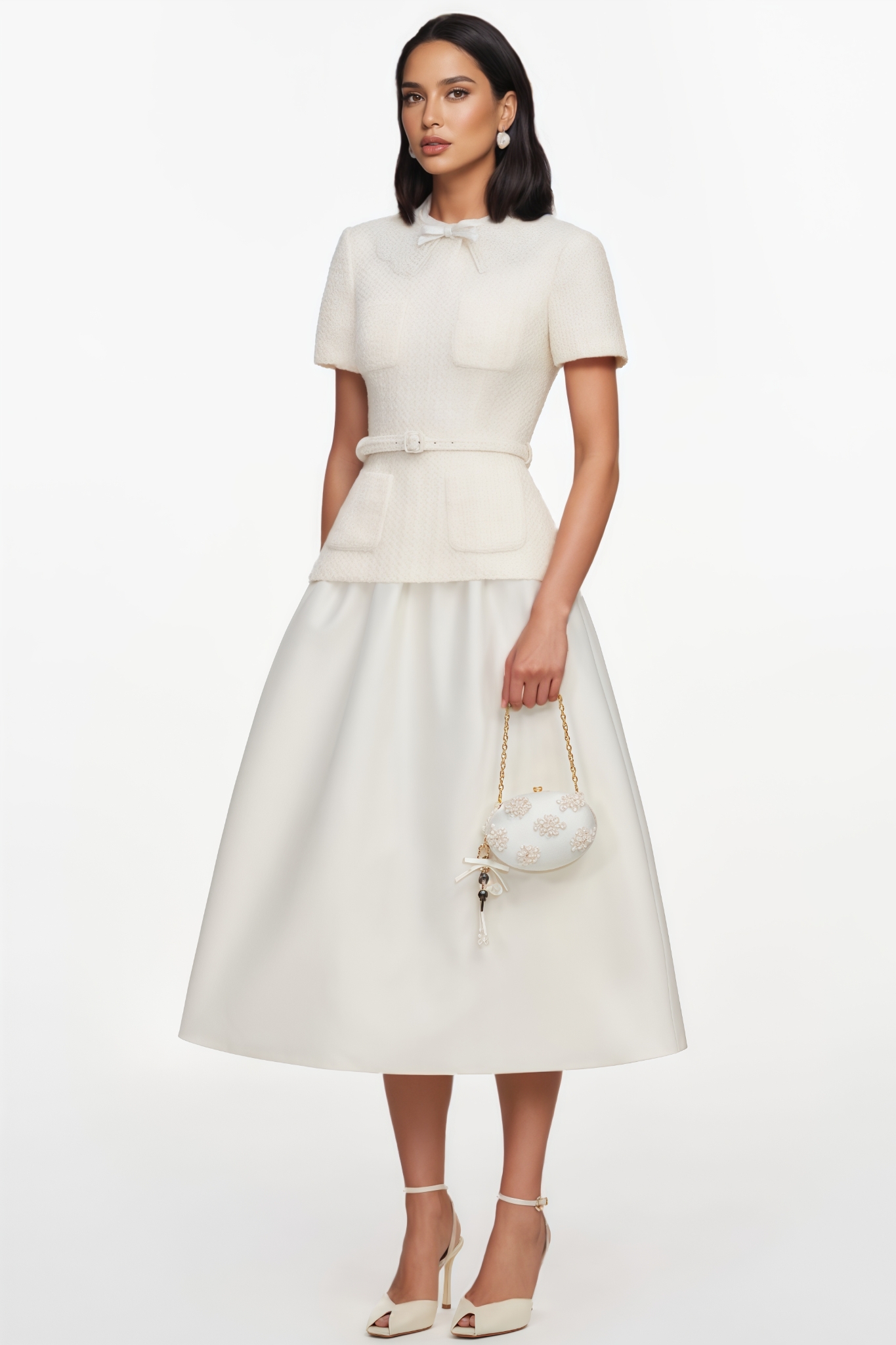 Jiley White Short Sleeve Midi Dress