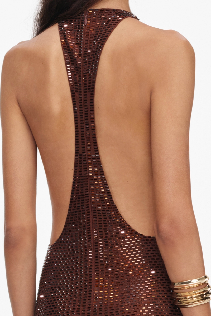 Blara Brown Rhinestone Embellished Maxi Dress