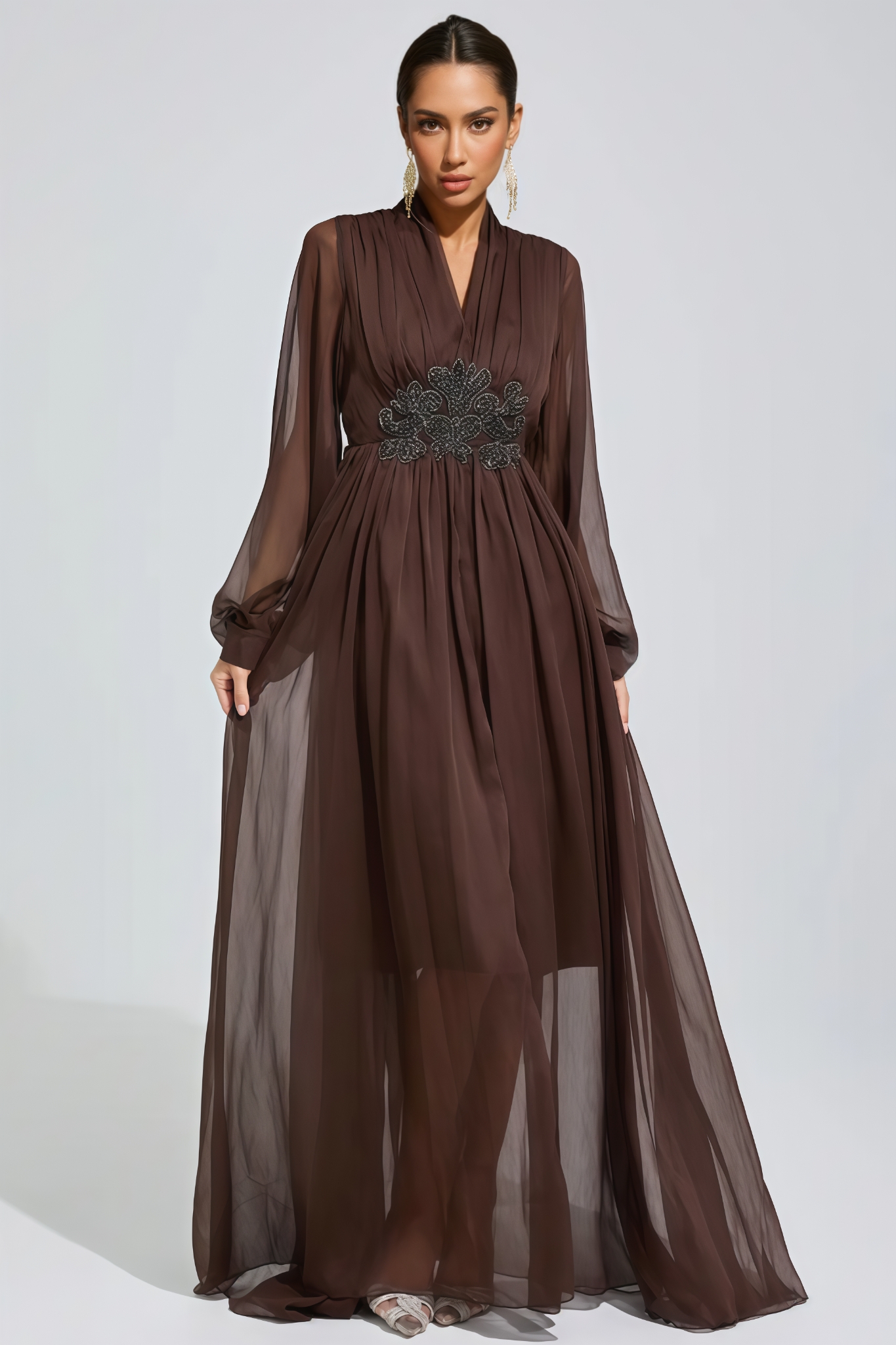 Krina Brown Long Sleeve Maxi Dress